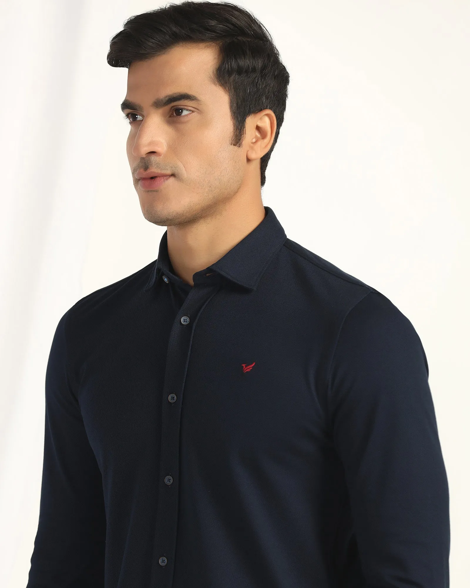 Anti Static Finish Casual Navy Solid Shirt - Pelantos