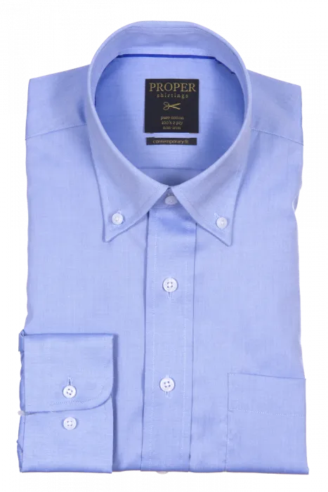 Round Collar Hidden Placket PROPER SHIRTINGS LIGHT BLUE CONTEMPORARY FIT REGULAR CUFF N100CC0R-LBL