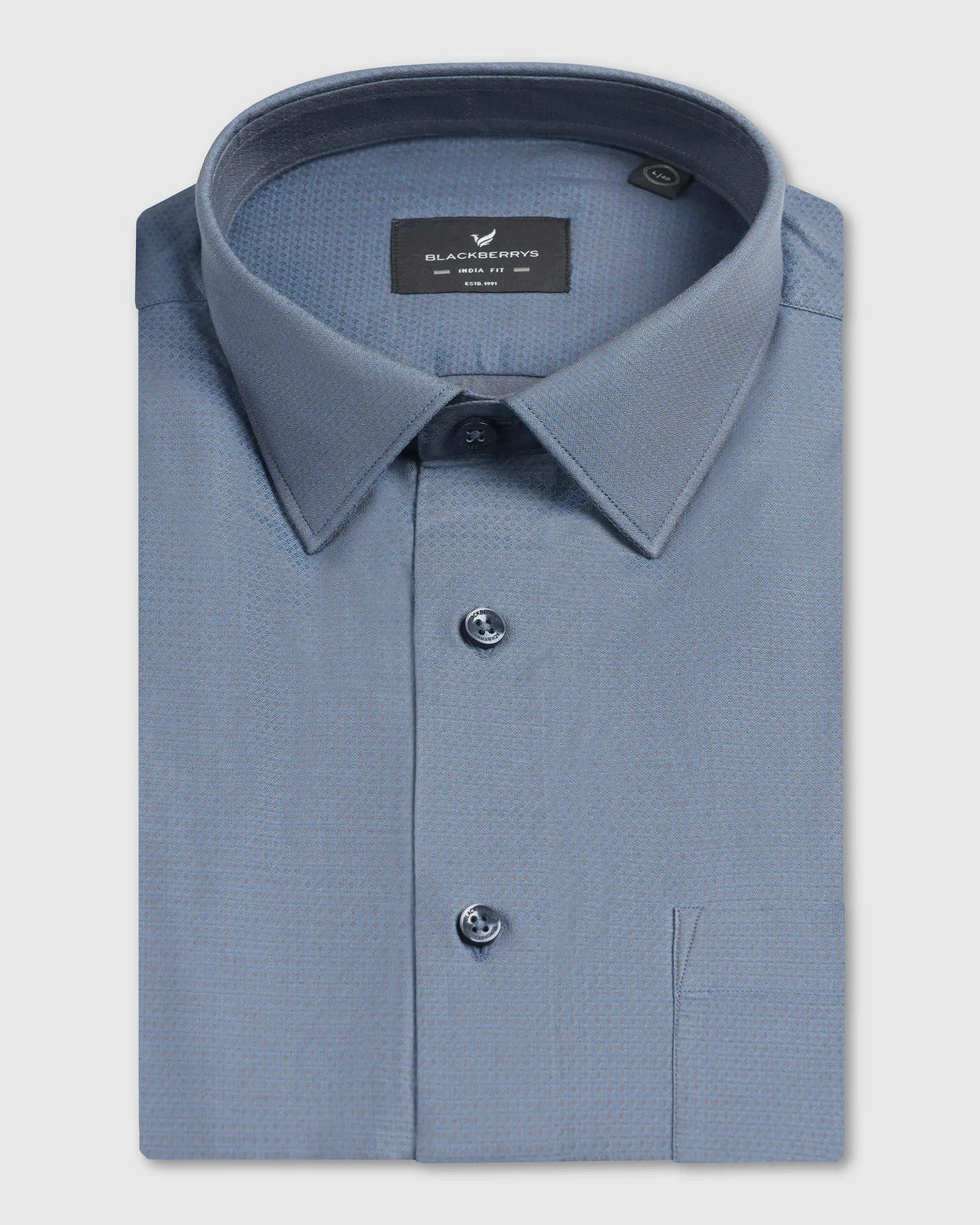 Mid Blue Half Sleeve Textured Shirt - Zander Compact Fold Design