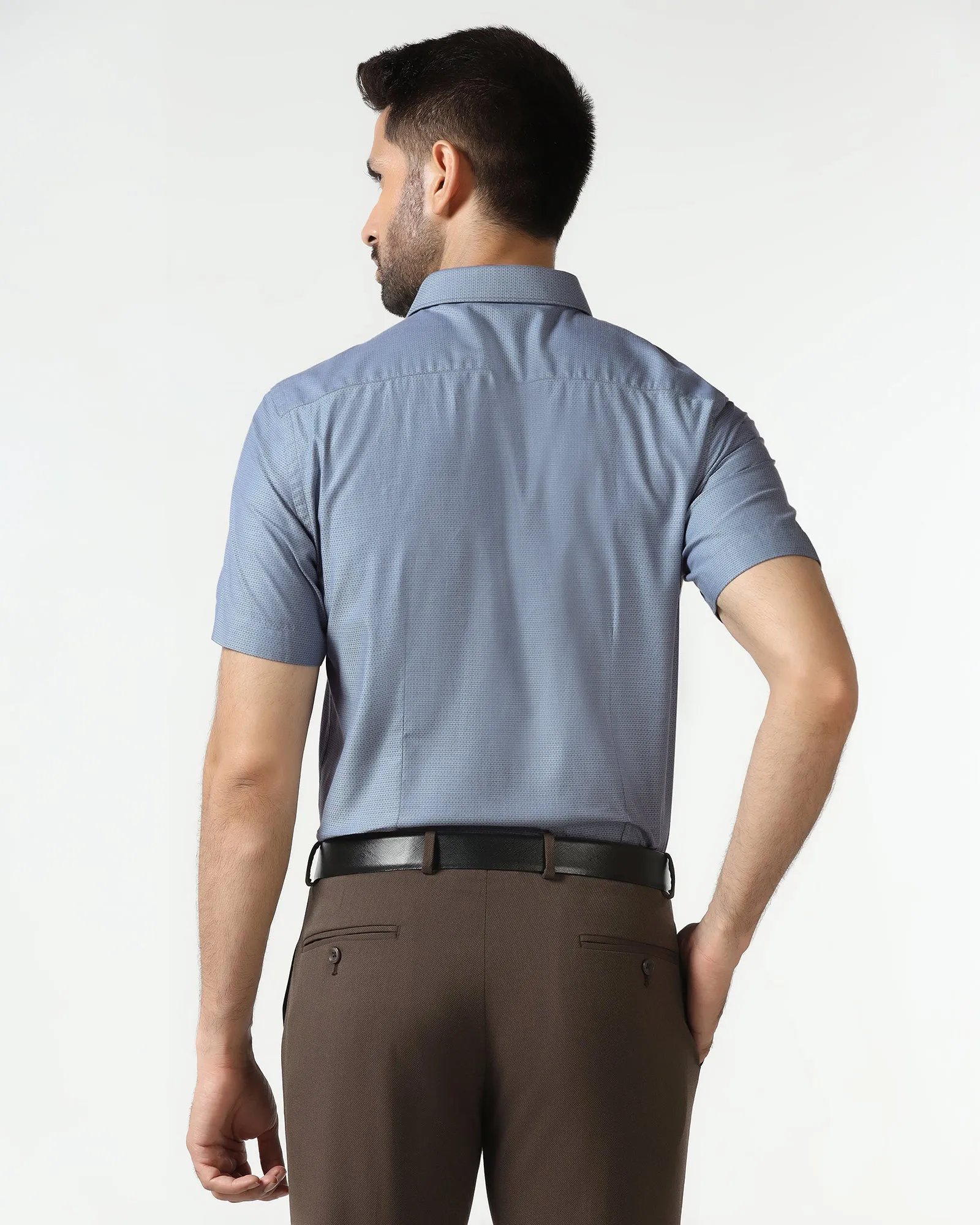 Professional Look Polo Style Mid Blue Half Sleeve Textured Shirt - Zander