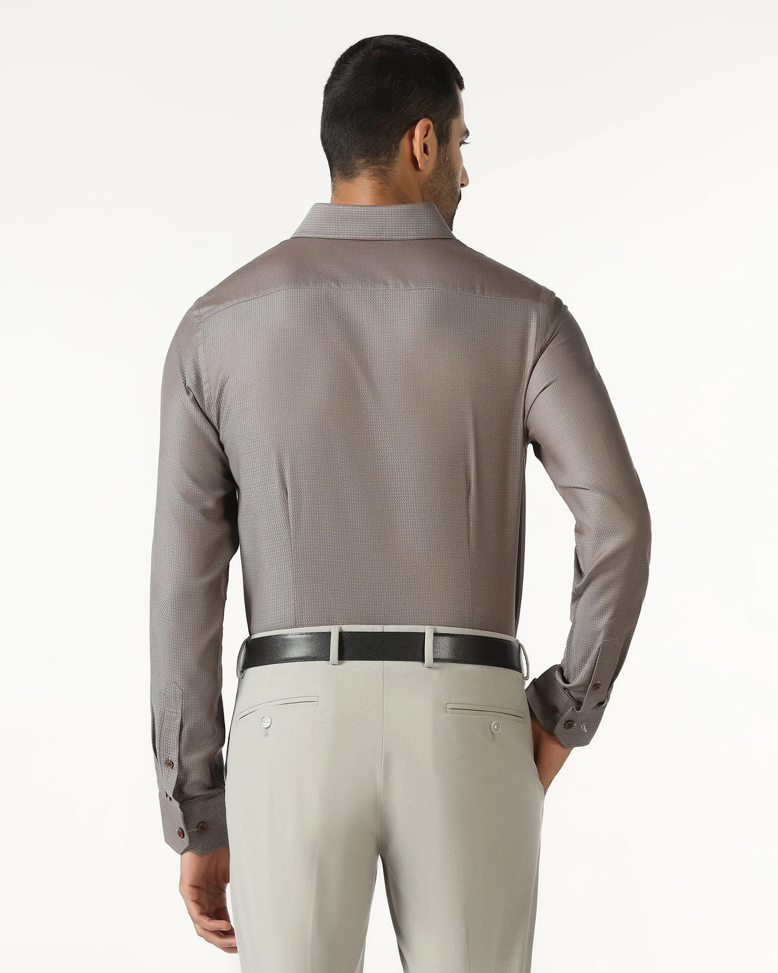Tan Textured Shirt - Recite Smooth zipper closure