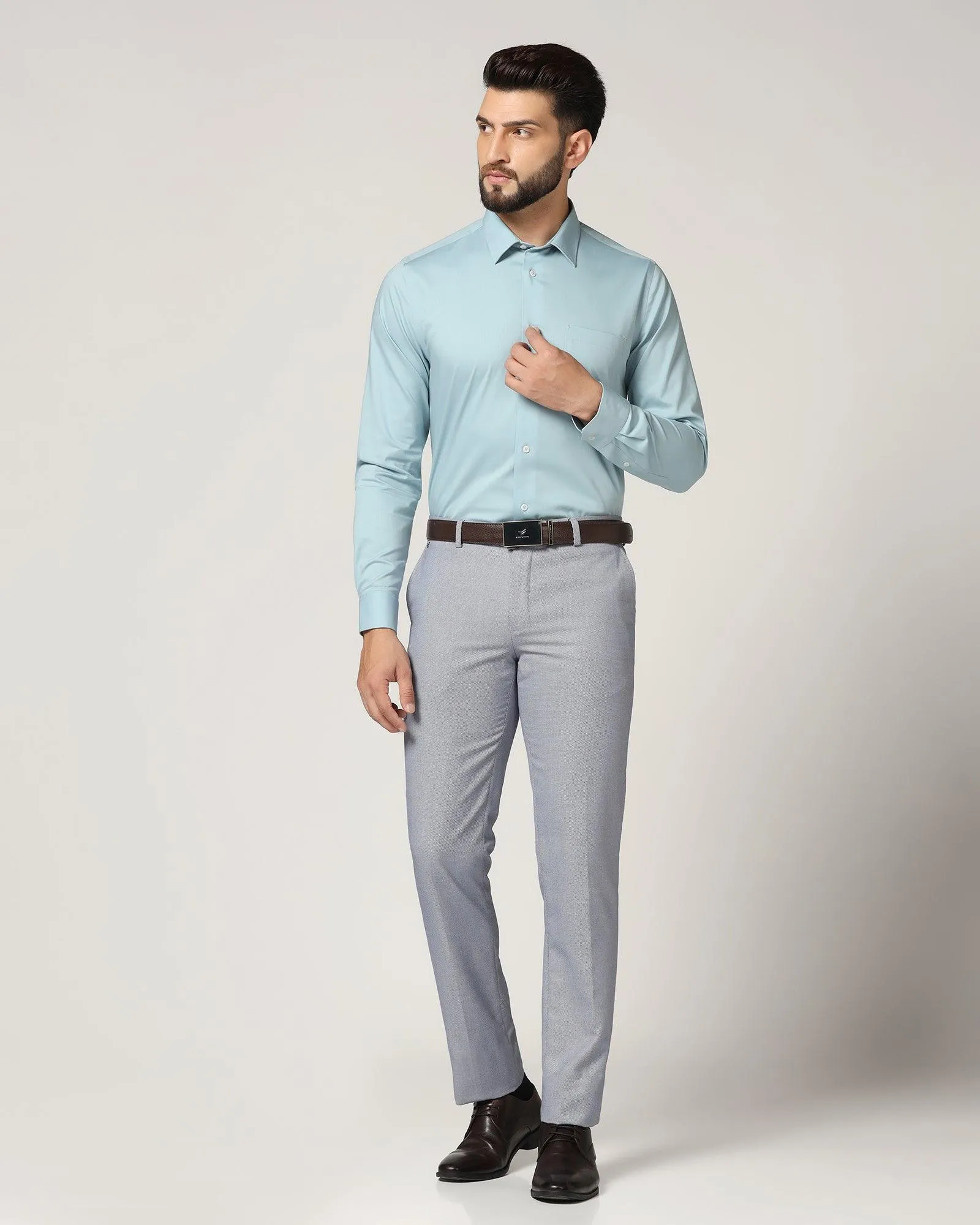 Slim fit B-91 Formal Blue Textured Trouser - Hoop Practical Wear