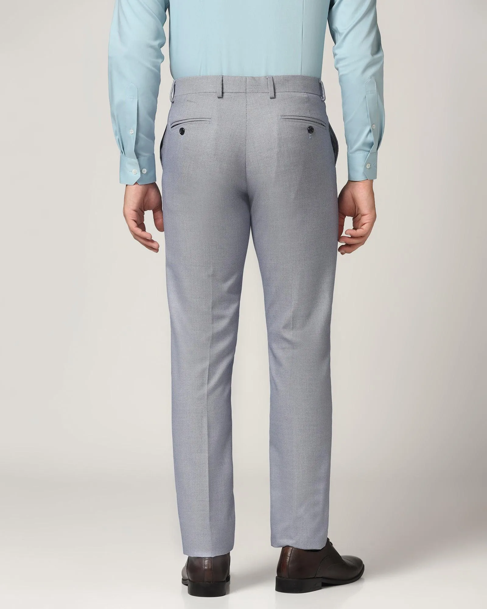 Relaxed Cut Slim fit B-91 Formal Blue Textured Trouser - Hoop