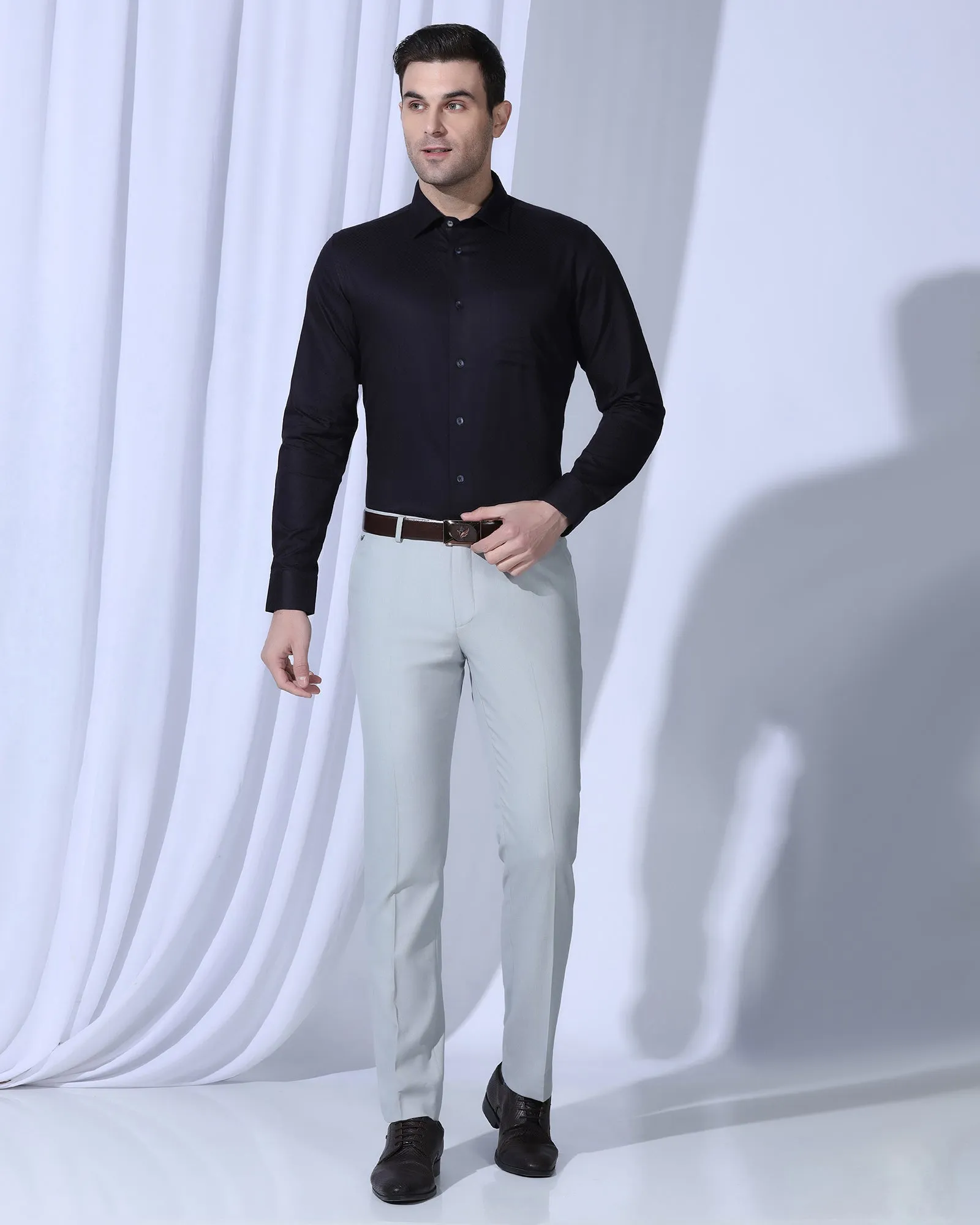 Student Essential Formal Navy Textured Shirt - Shark