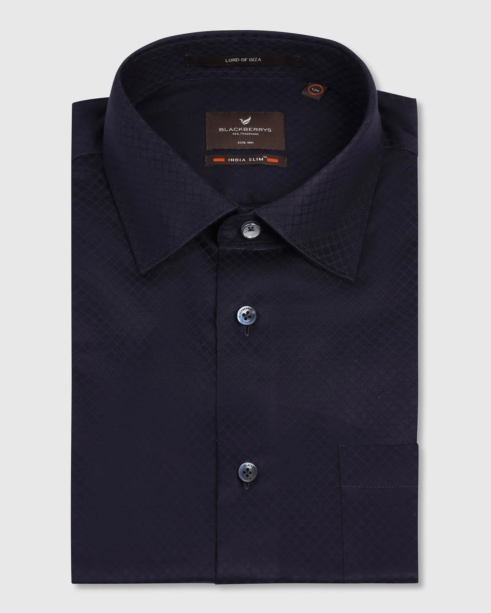 Edgy style Formal Navy Textured Shirt - Shark