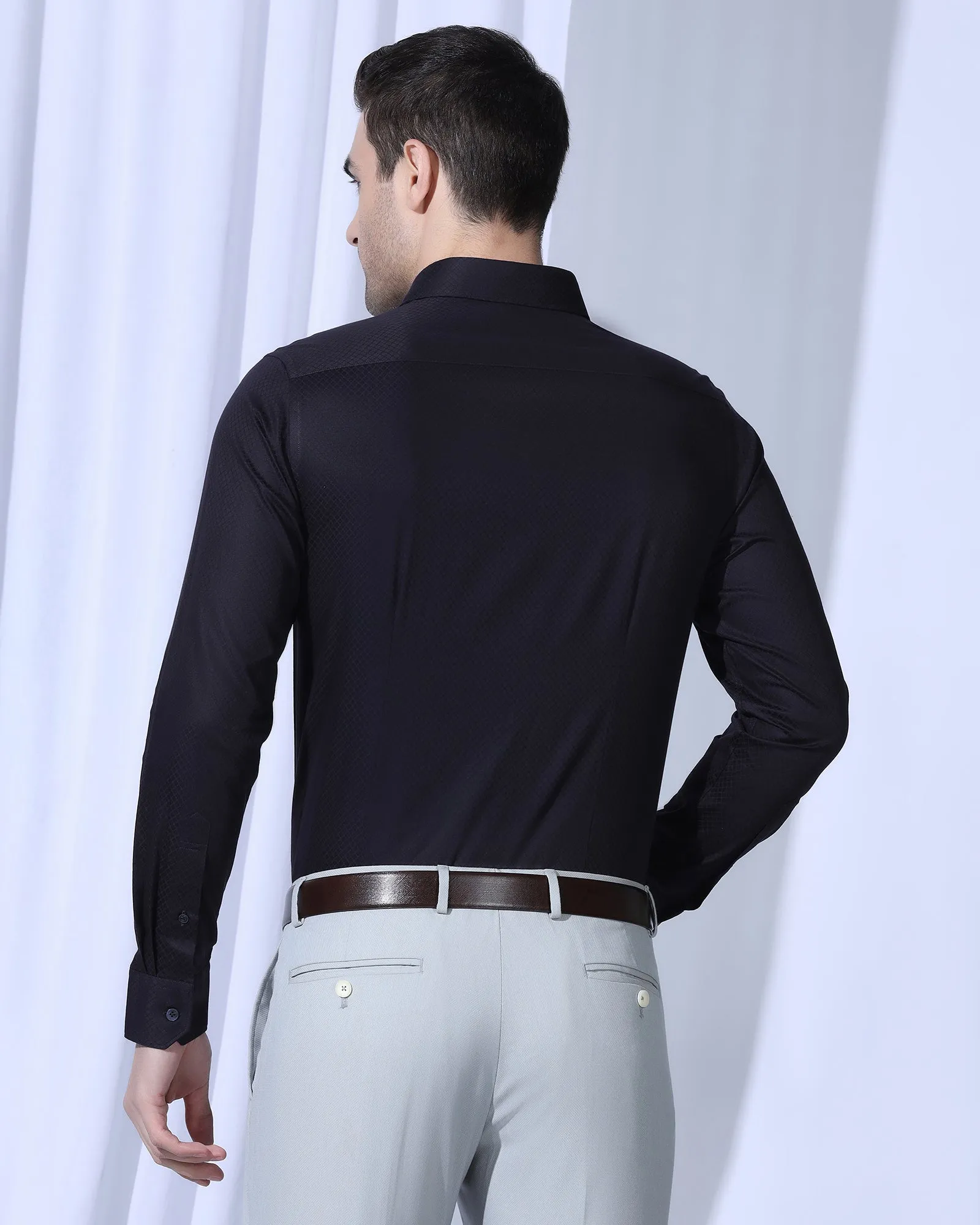 Formal Navy Textured Shirt - Shark vacation wear