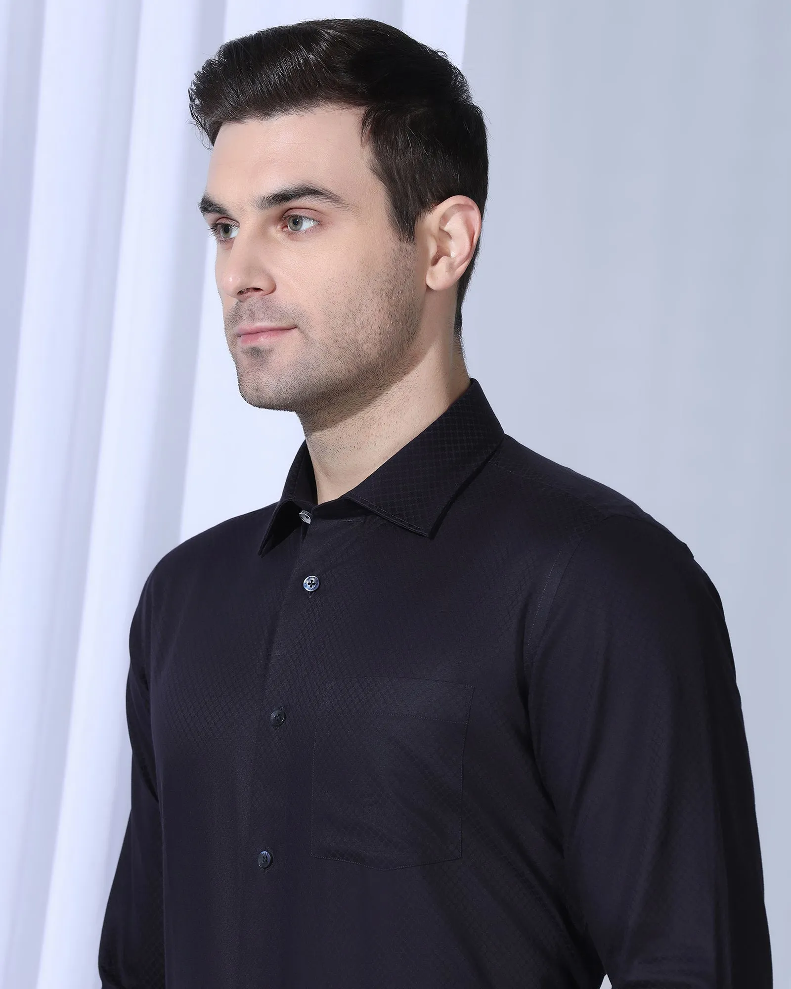 Formal Navy Textured Shirt - Shark hypoallergenic material