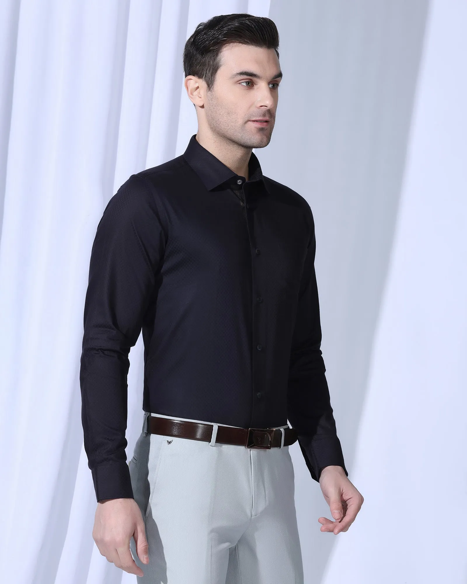 Abrasion resistant Formal Navy Textured Shirt - Shark