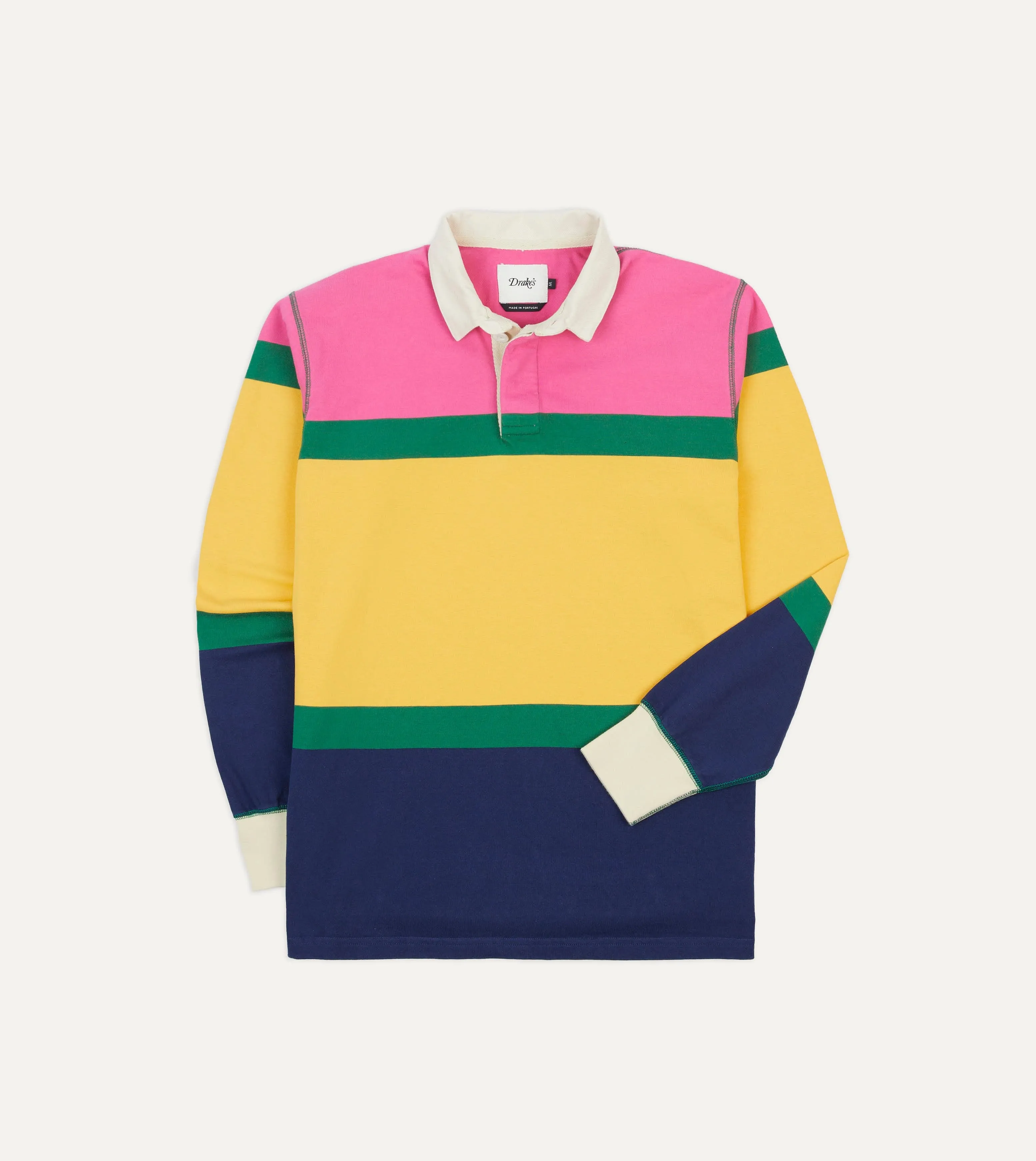 Traveler??s Choice Pink, Green, Yellow and Navy Multi Stripe Cotton Rugby Shirt