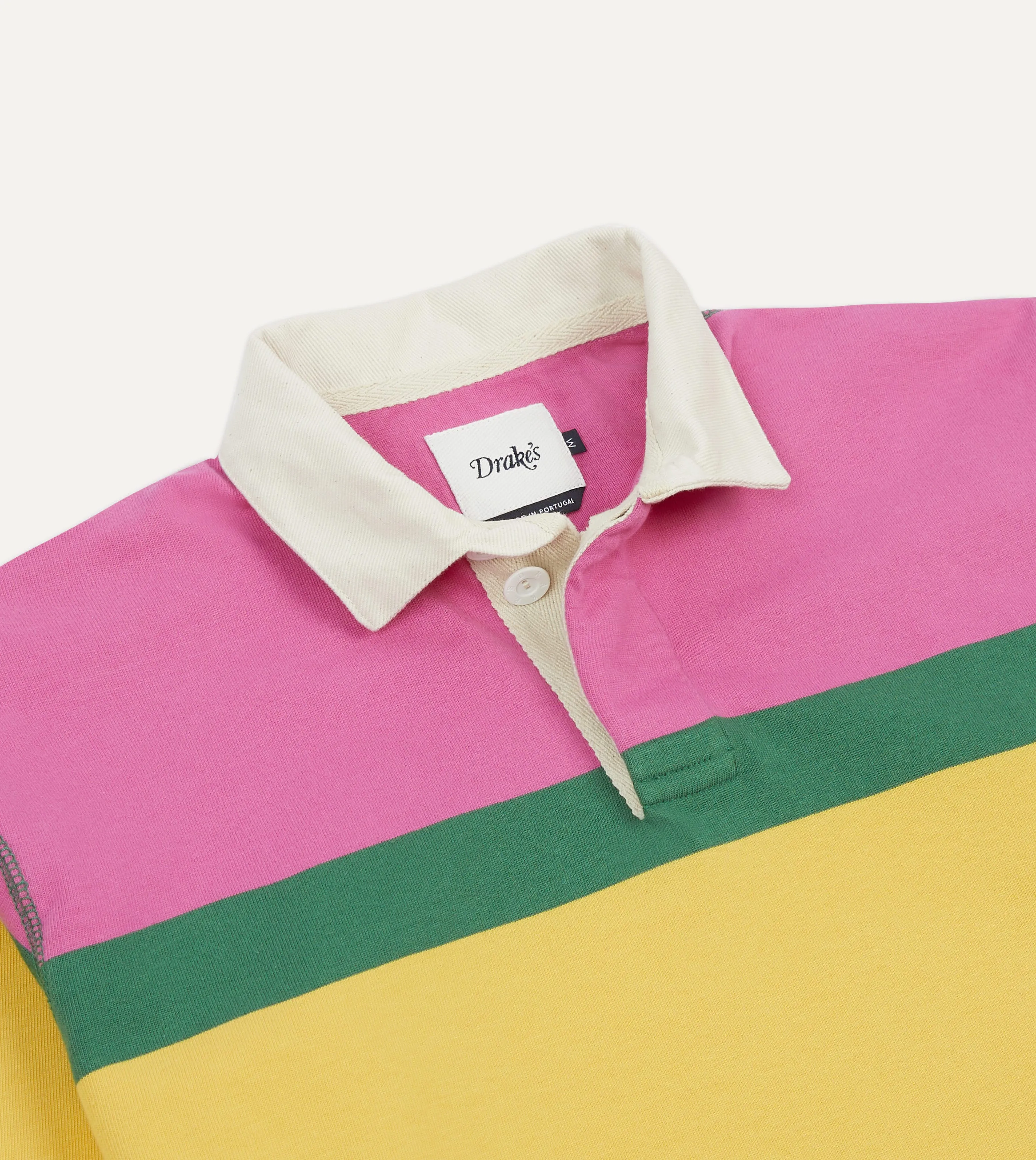Plus Size Work Appropriate Pink, Green, Yellow and Navy Multi Stripe Cotton Rugby Shirt