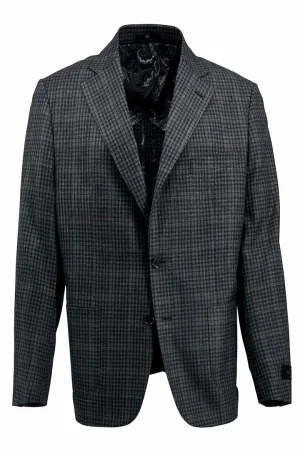 Breathable Lining Tiglio Luxe Gray Mini Check with Taupe Windowpane Veneto/THP Slim Fit half lined, Pure Wool Jacket TL3328
