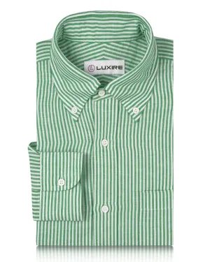 Warm Tracksuit Cotton Linen: Classic Green White Candy Stripes Shirt