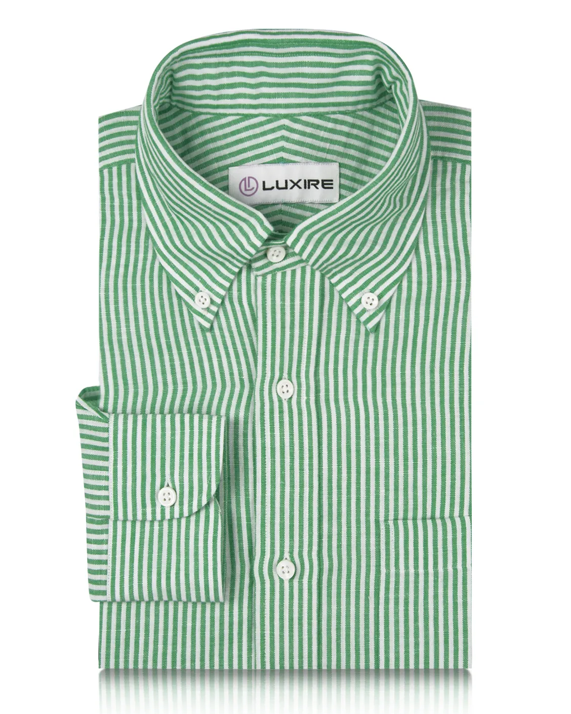 Warm Tracksuit Cotton Linen: Classic Green White Candy Stripes Shirt