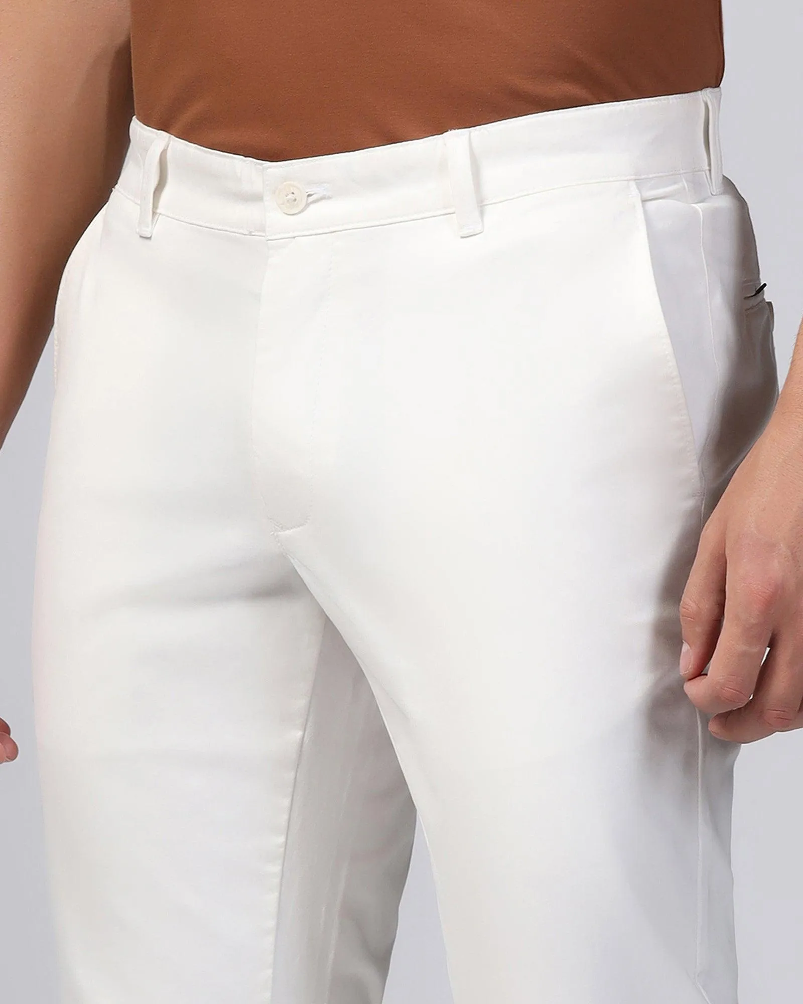 Slim Comfort B-95 Casual White Solid Khakis - Tron Outdoor Adventure Quick Fit Design