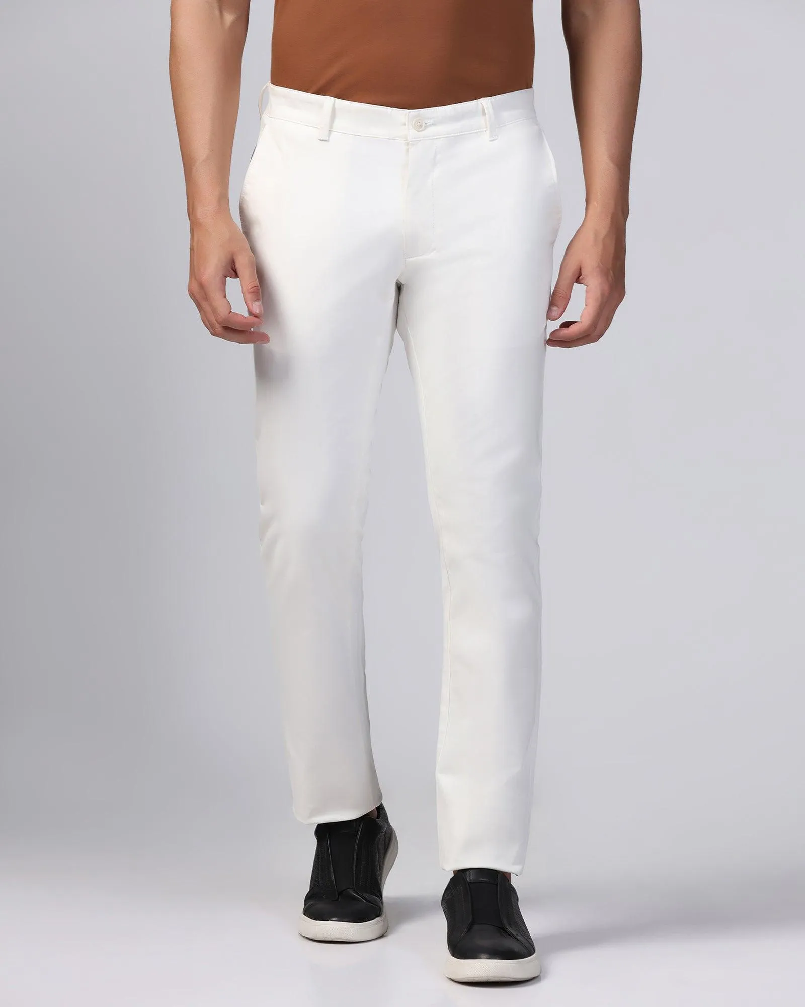 Eco Friendly Dye Slim Comfort B-95 Casual White Solid Khakis - Tron