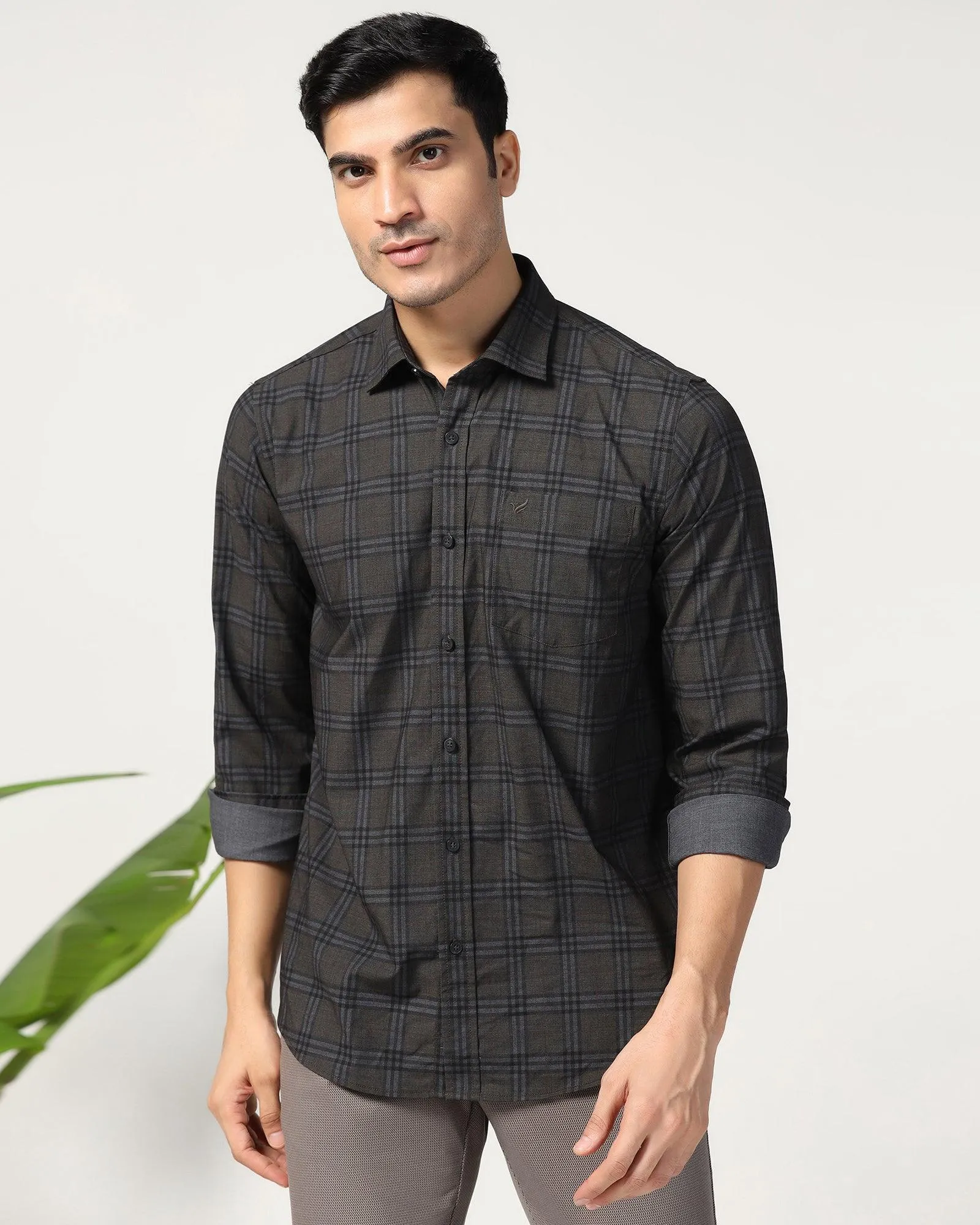 Layered Collar Casual Beige Check Shirt - Korio