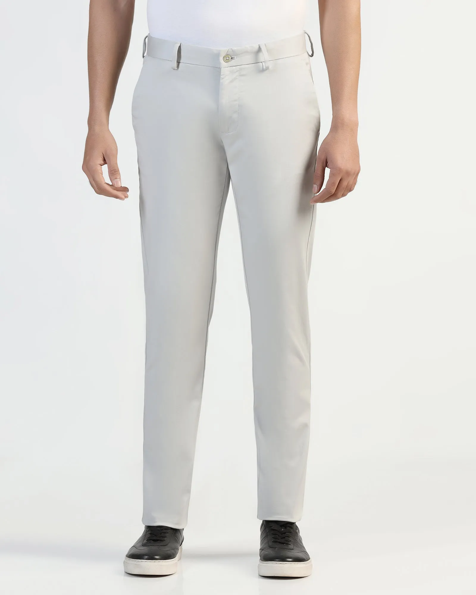 Laser Cut Perforations Slim Fit B-91 Casual Light Grey Solid Khakis - Martin