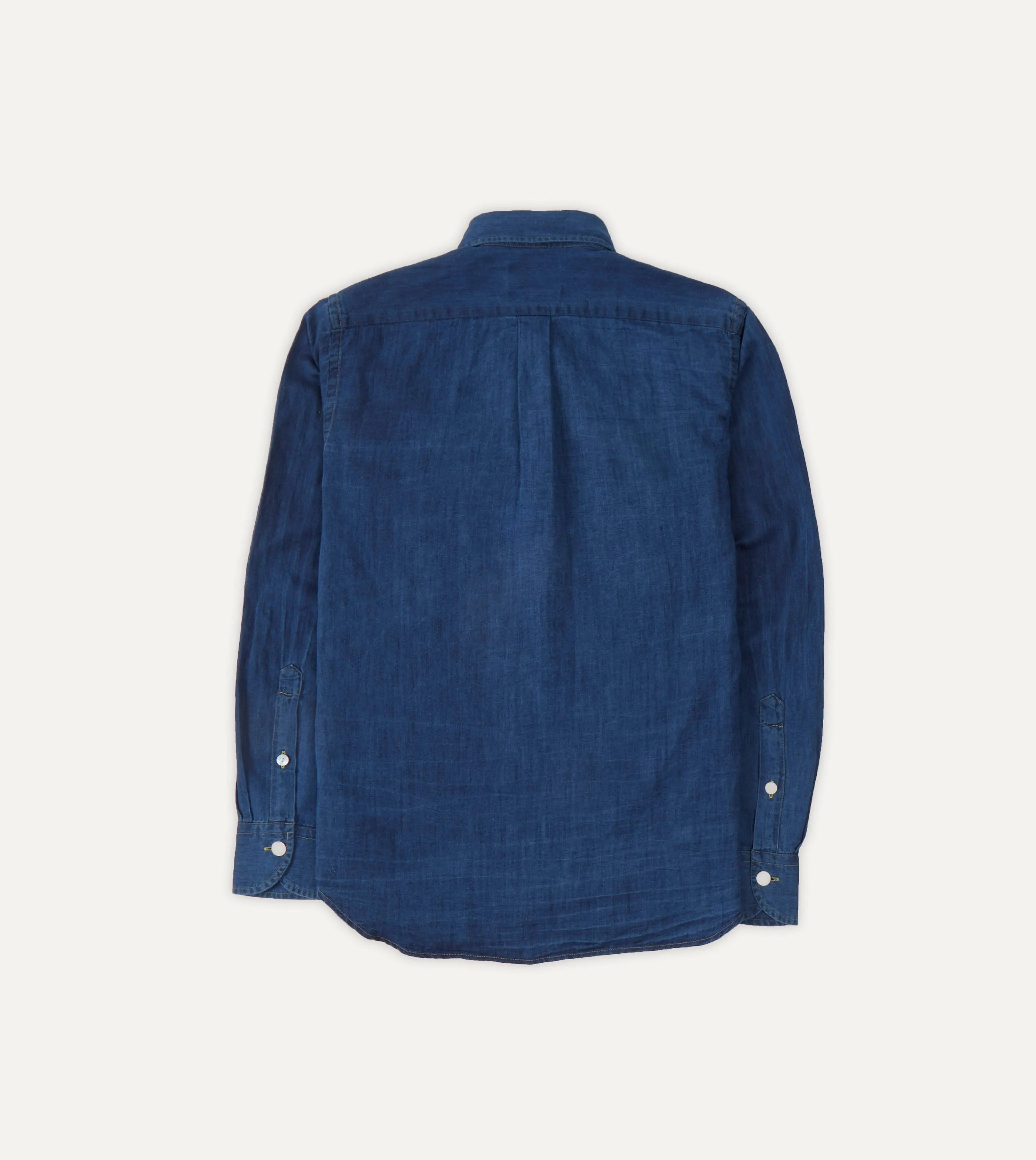 Blue Cotton Linen Two-Pocket Work Shirt Streamlined Design