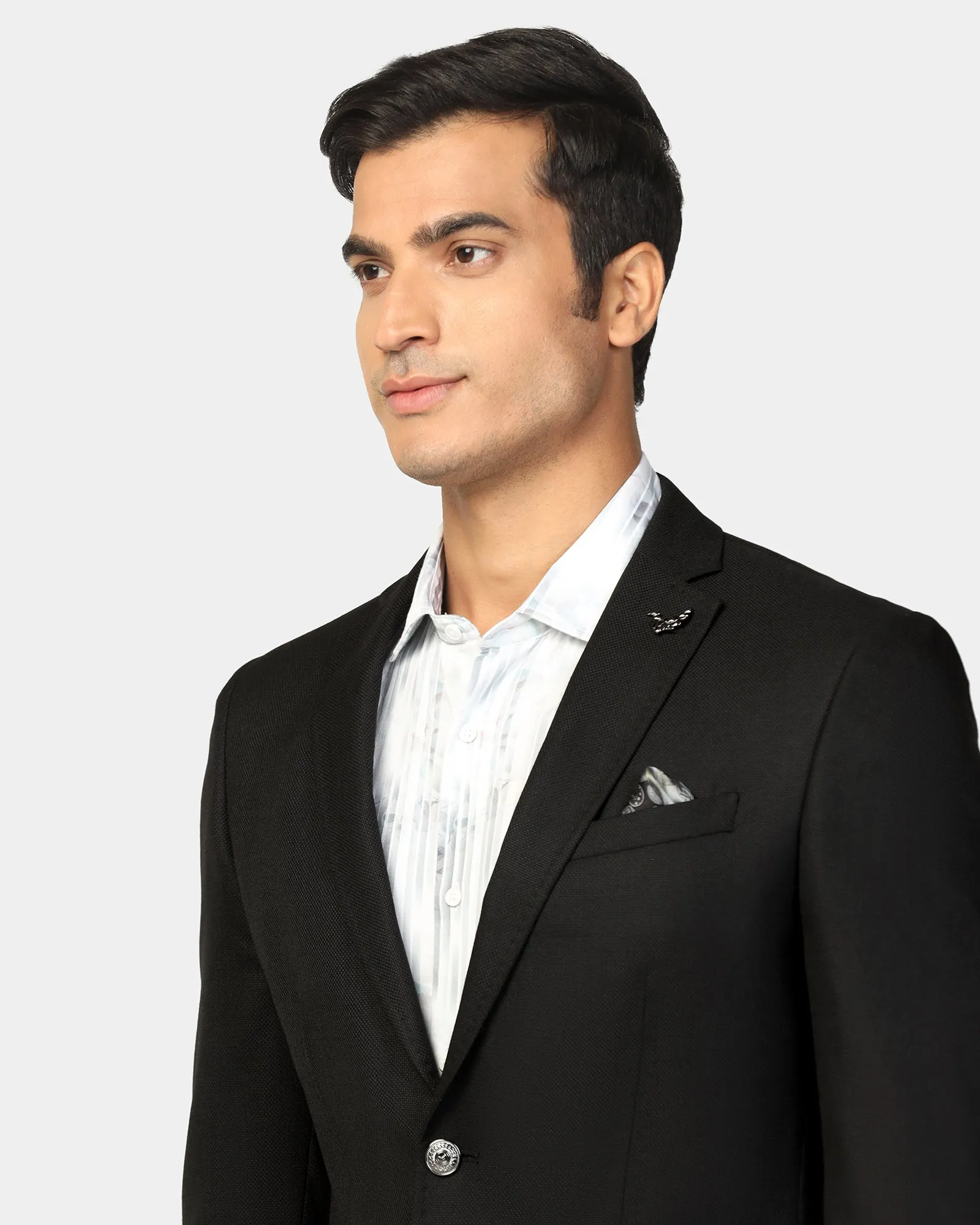 Formal Black Textured Blazer - Quaint Softshell Coating
