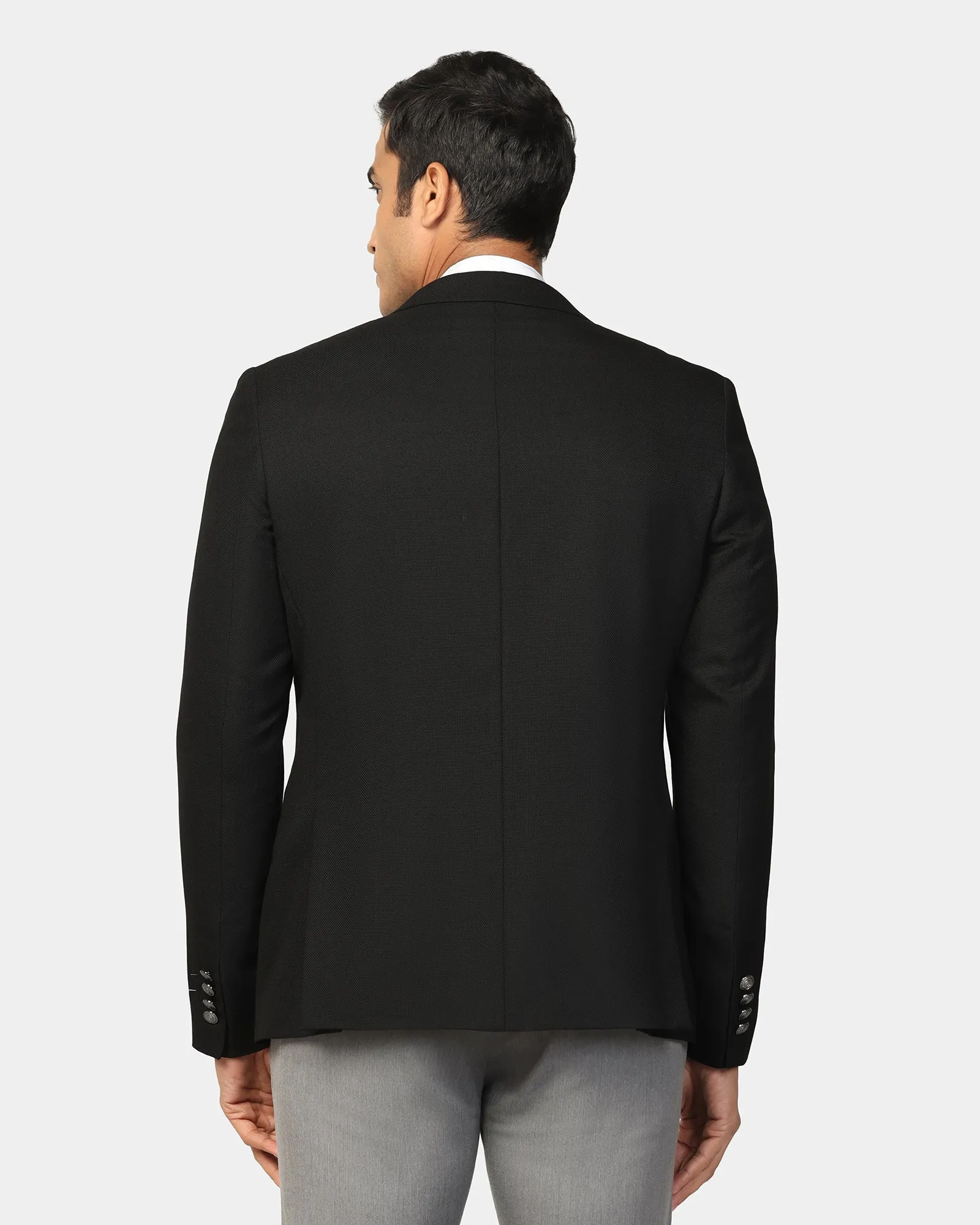 Formal Black Textured Blazer - Quaint Elasticated Waistband YKK Fasteners