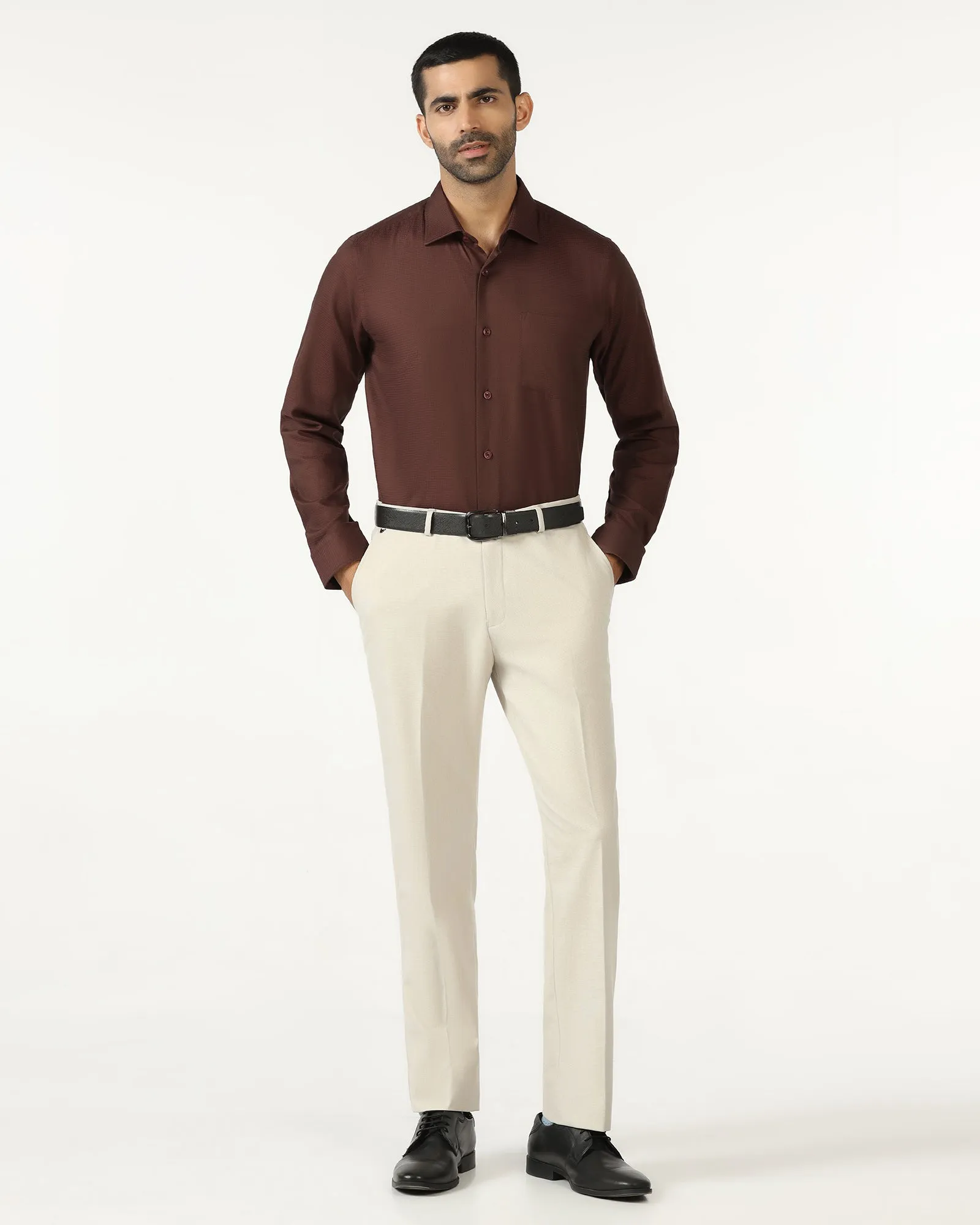 Functional Pocket crew neck Rust Textured Shirt - Recite