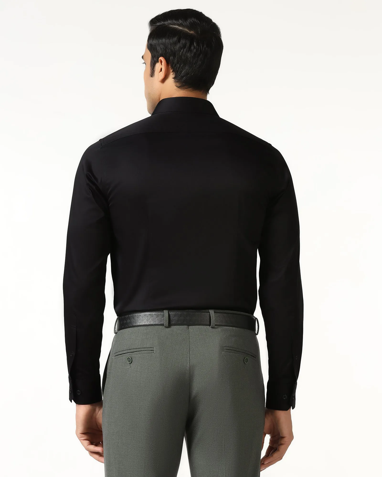 Water Repellent Finish Long Sleeve Jet Black Non Iron Solid Shirt - Sailor