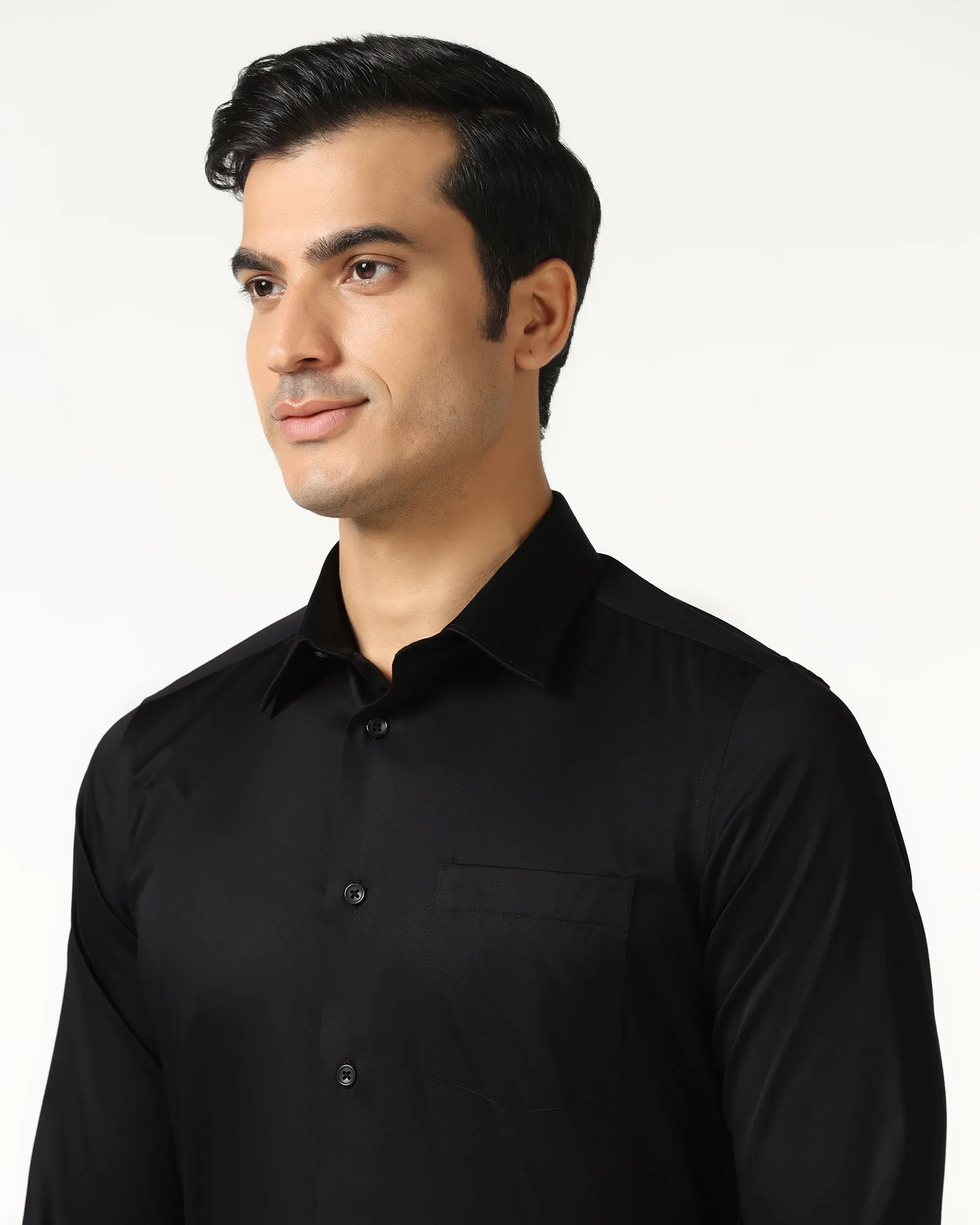 Jet Black Non Iron Solid Shirt - Sailor Lace Accent Stylish Element