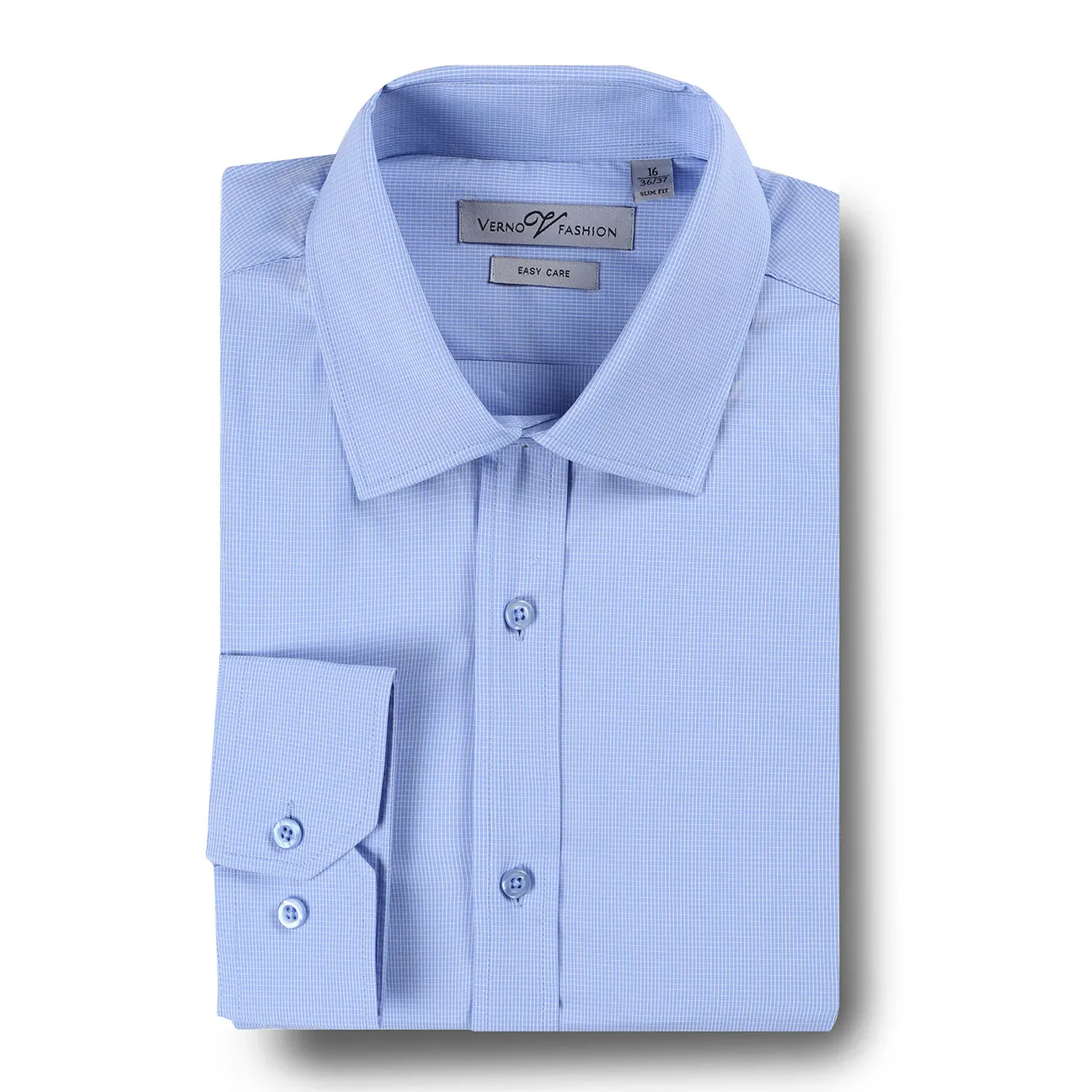 Flexible Shoulder Panels VERNO Light Blue Slim Fit Cotton Easy Care Dress Shirt SS210