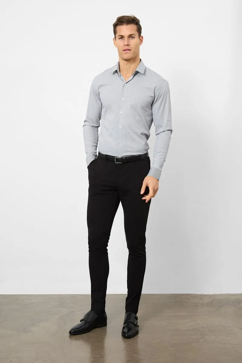 Performance Business Shirt in Navy/White Bengal Stripe Distressed finish Laser Cut Edge Detail