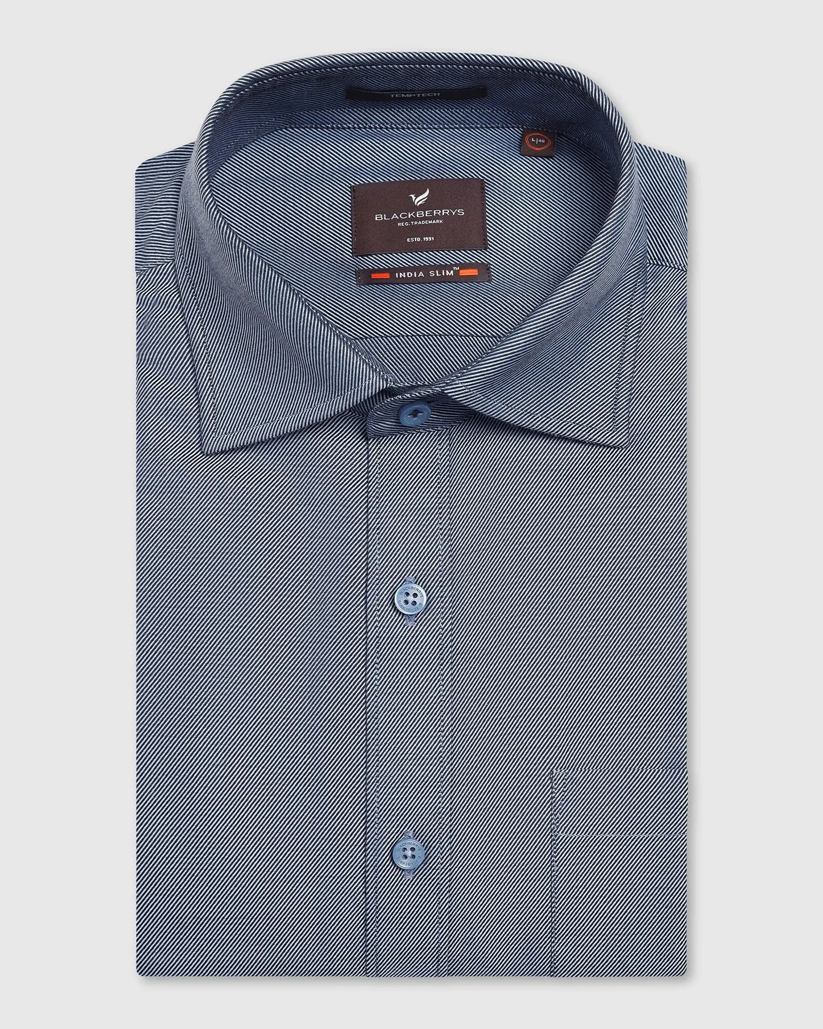 Zip Front Temp Tech Formal Mid Blue Solid Shirt - Antony