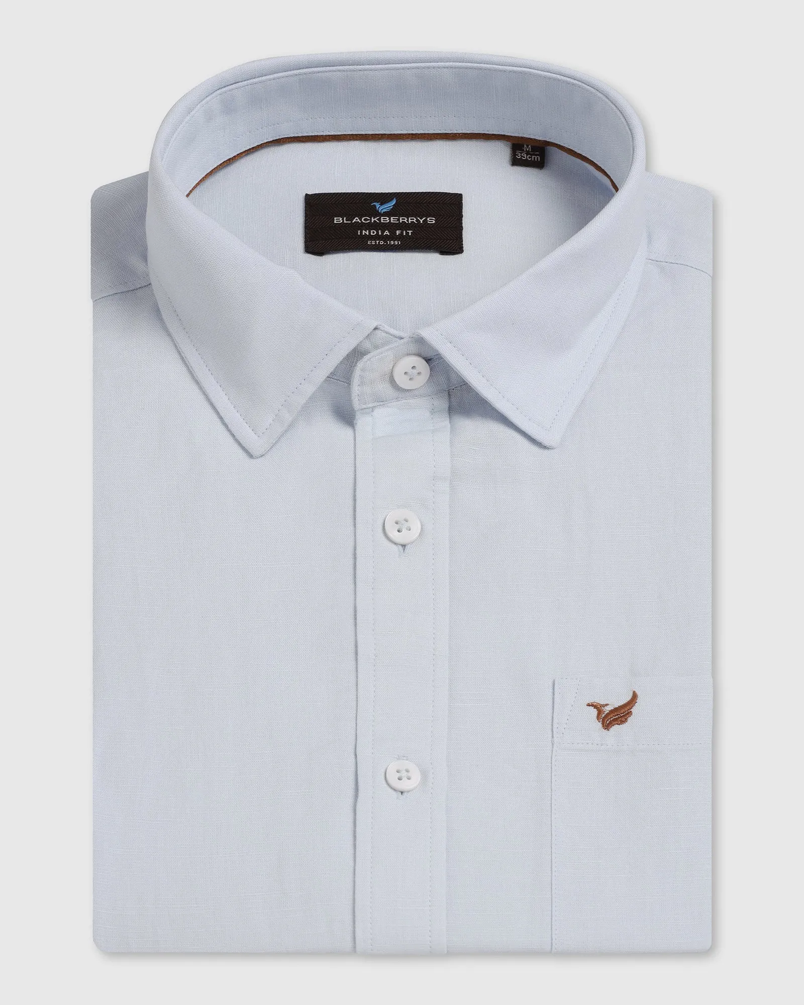 Sky Blue Half Sleeve Linen Solid Shirt - Salmon Camping Essential Versatile Styling