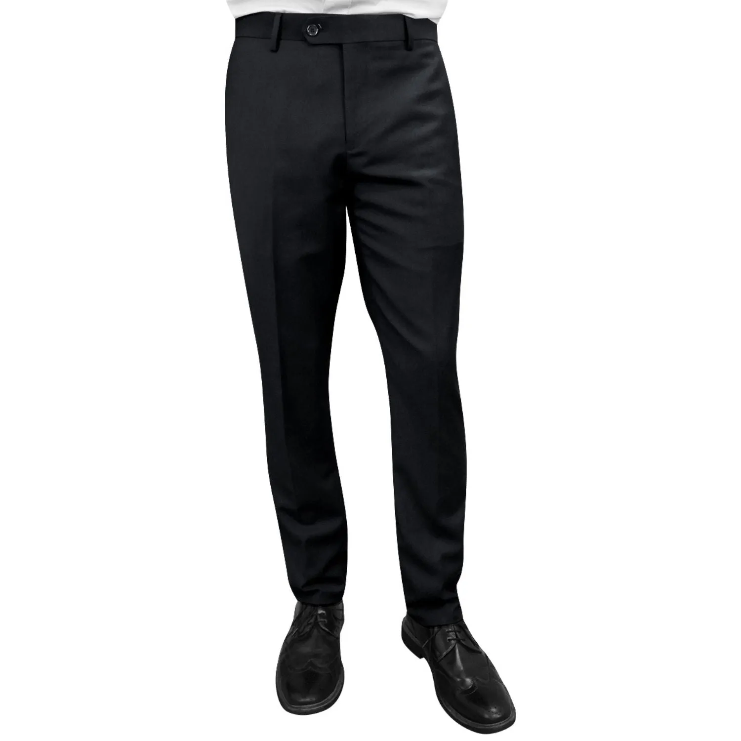 Stylara Collection: Black Slim Fit Flat Front Pants Basic Style Minimal Cut