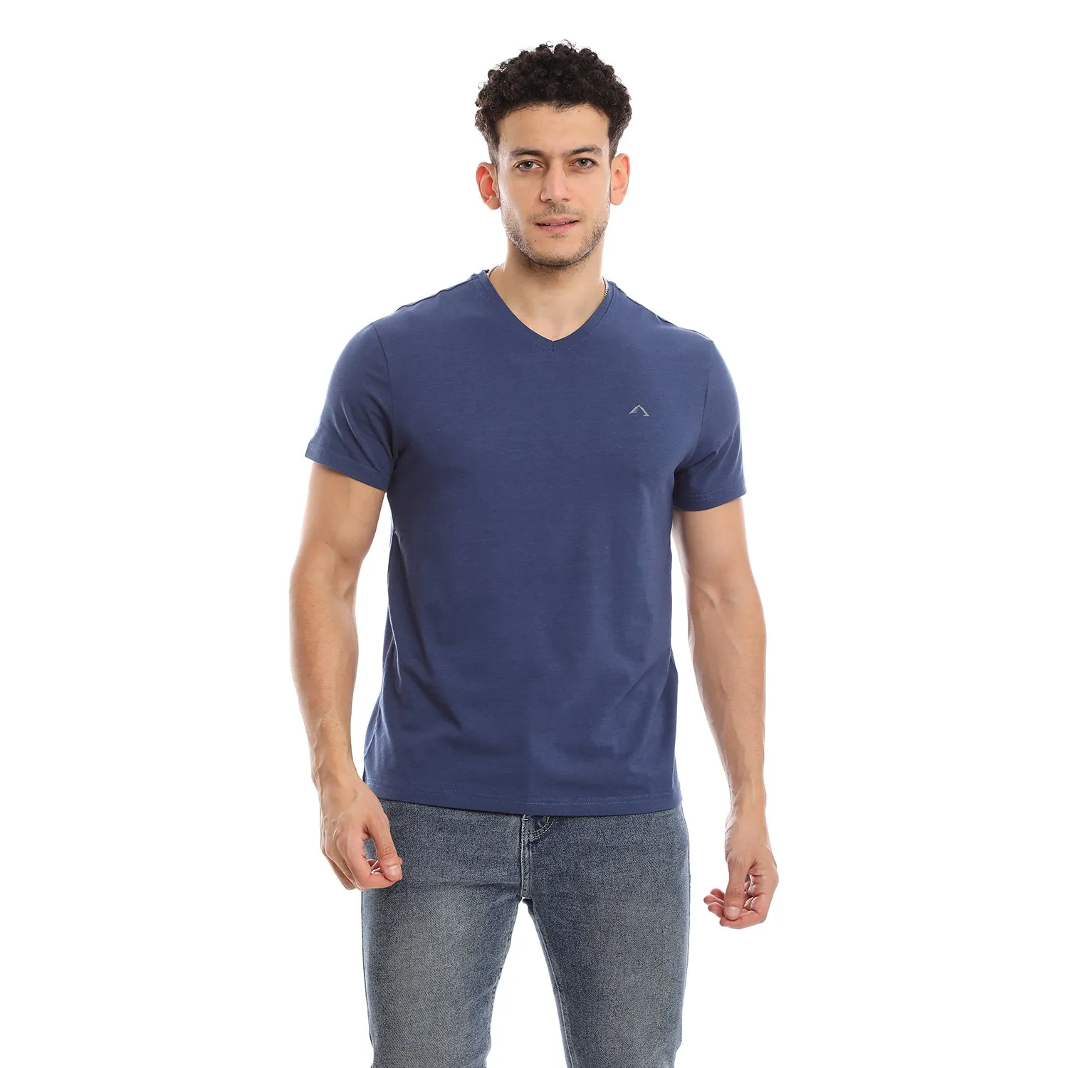 WHITE & NAVY CLEOCOTTON PREMIUM V-NECK MODAL STRETCH LOGO T-SHIRT - 2 PK Sporty Design