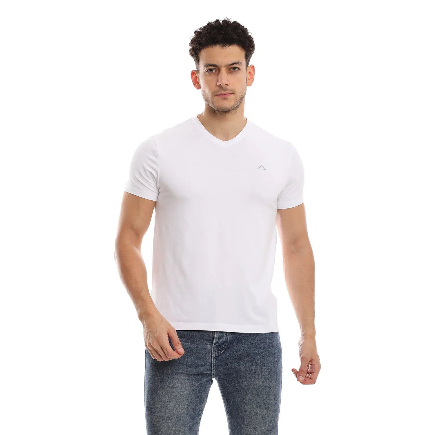 Durable Colorfast Finish Eco Friendly Material WHITE & NAVY CLEOCOTTON PREMIUM V-NECK MODAL STRETCH LOGO T-SHIRT - 2 PK
