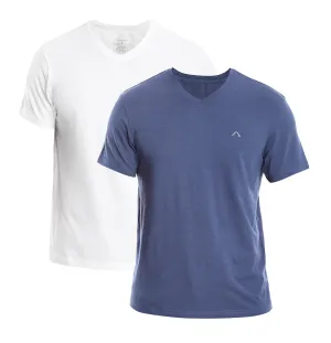 WHITE & NAVY CLEOCOTTON PREMIUM V-NECK MODAL STRETCH LOGO T-SHIRT - 2 PK Washable fabric