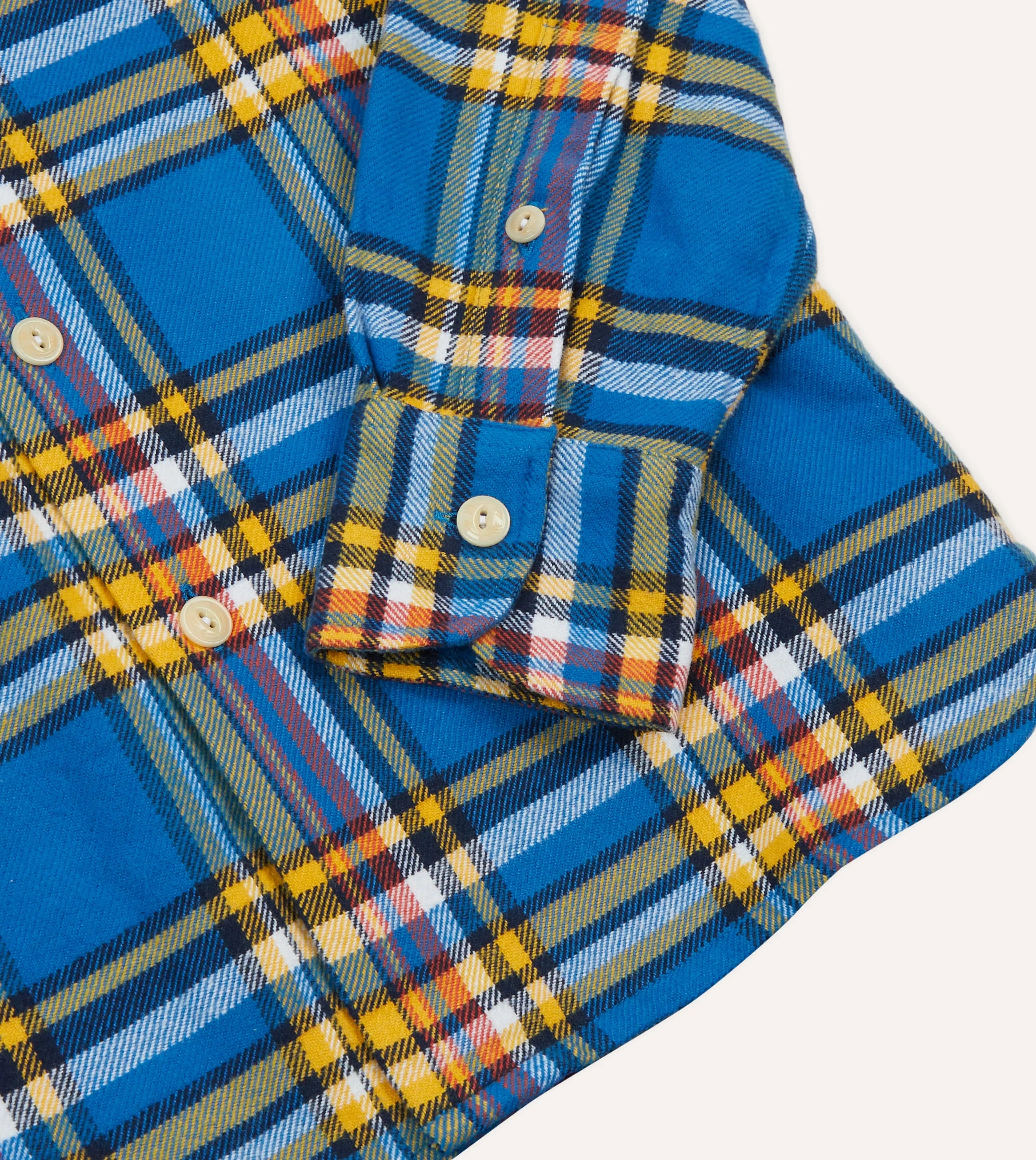 Blue and Yellow Check Brushed Cotton Two-Pocket Work Shirt Unstructured Shoulder