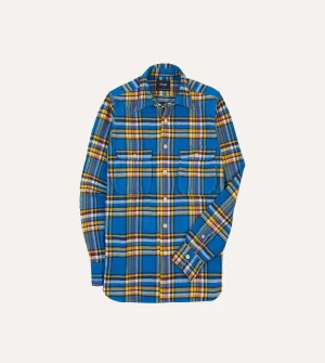 Eco Friendly Production Blue and Yellow Check Brushed Cotton Two-Pocket Work Shirt
