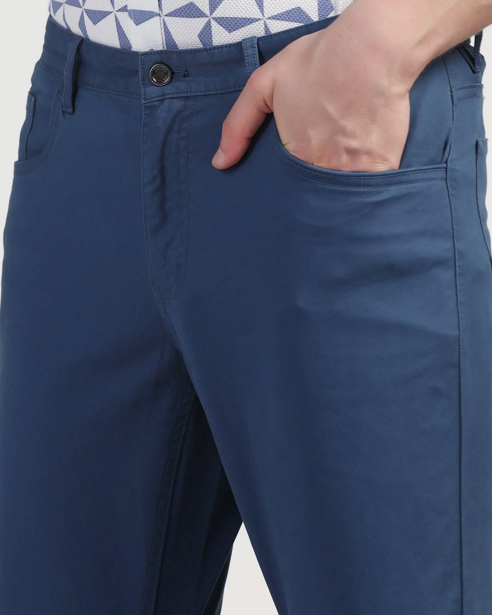 Ventilated Mesh Lining Slim Comfort B-95 Casual Blue Solid Khakis - Dab