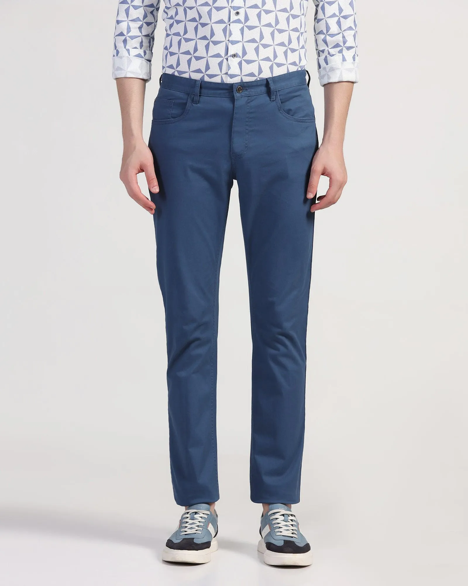 Easy Fit Design ThermalRegulatingLining Slim Comfort B-95 Casual Blue Solid Khakis - Dab