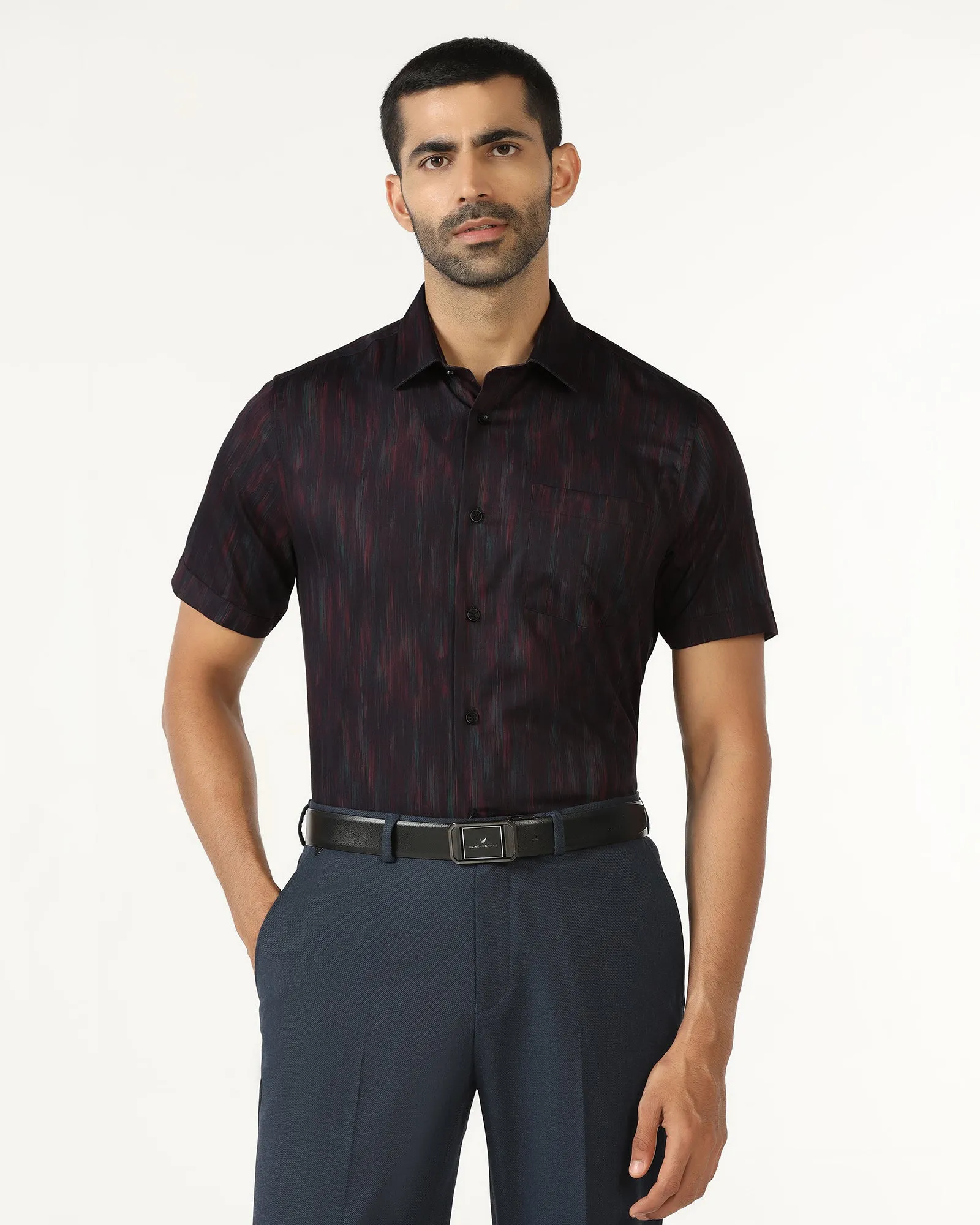 Wine Half Sleeve Printed Shirt - Siena Minimalist Closure