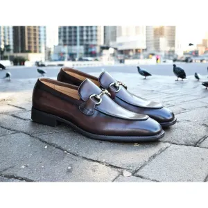 Sharp Uniform Real Craft Carrucci Chestnut Burnished Calfskin Horsebit Loafer Dress Shoe - KS509-28