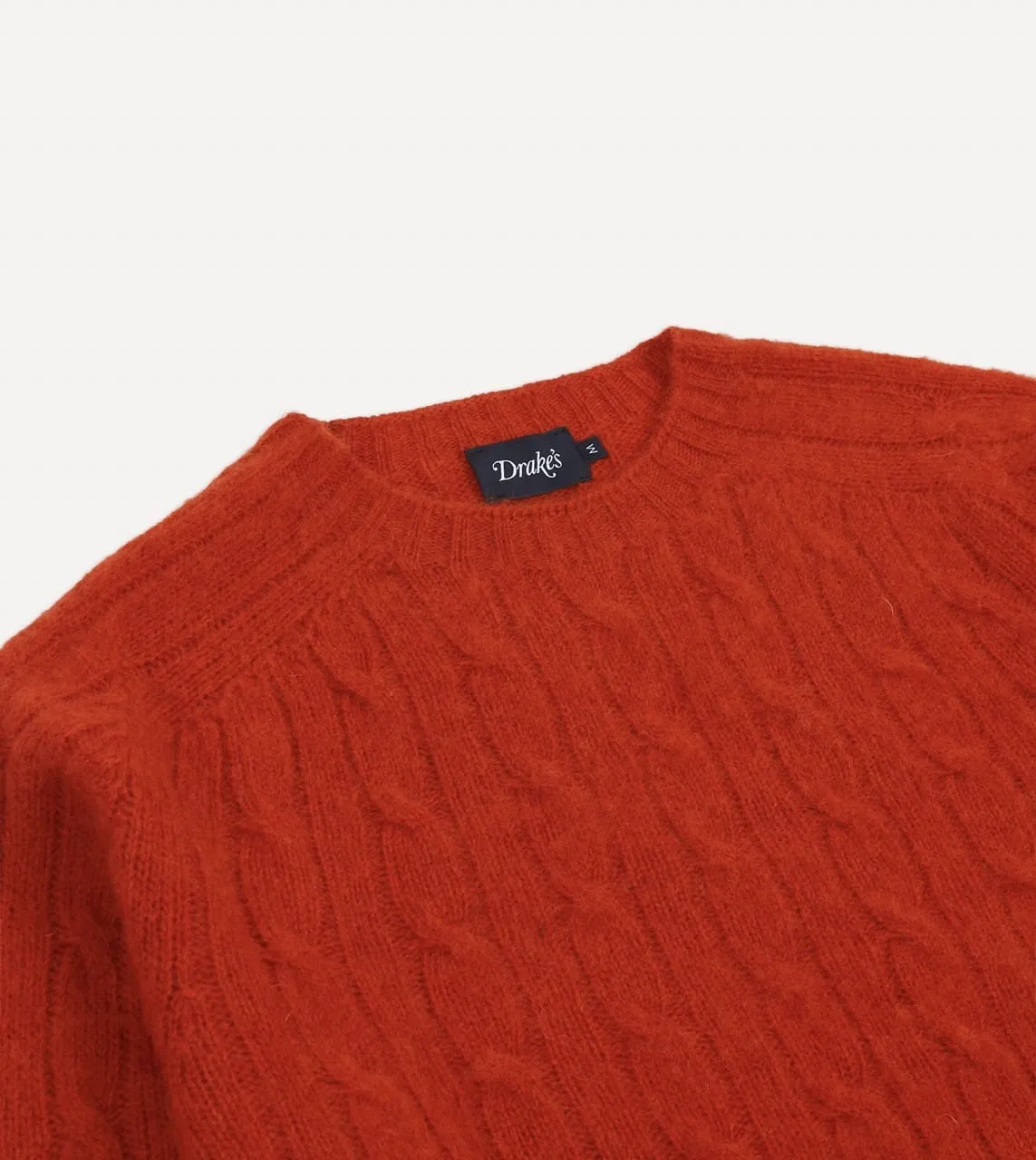 Red Brushed Cable Knit Shetland Crew Neck Jumper Formal Tone