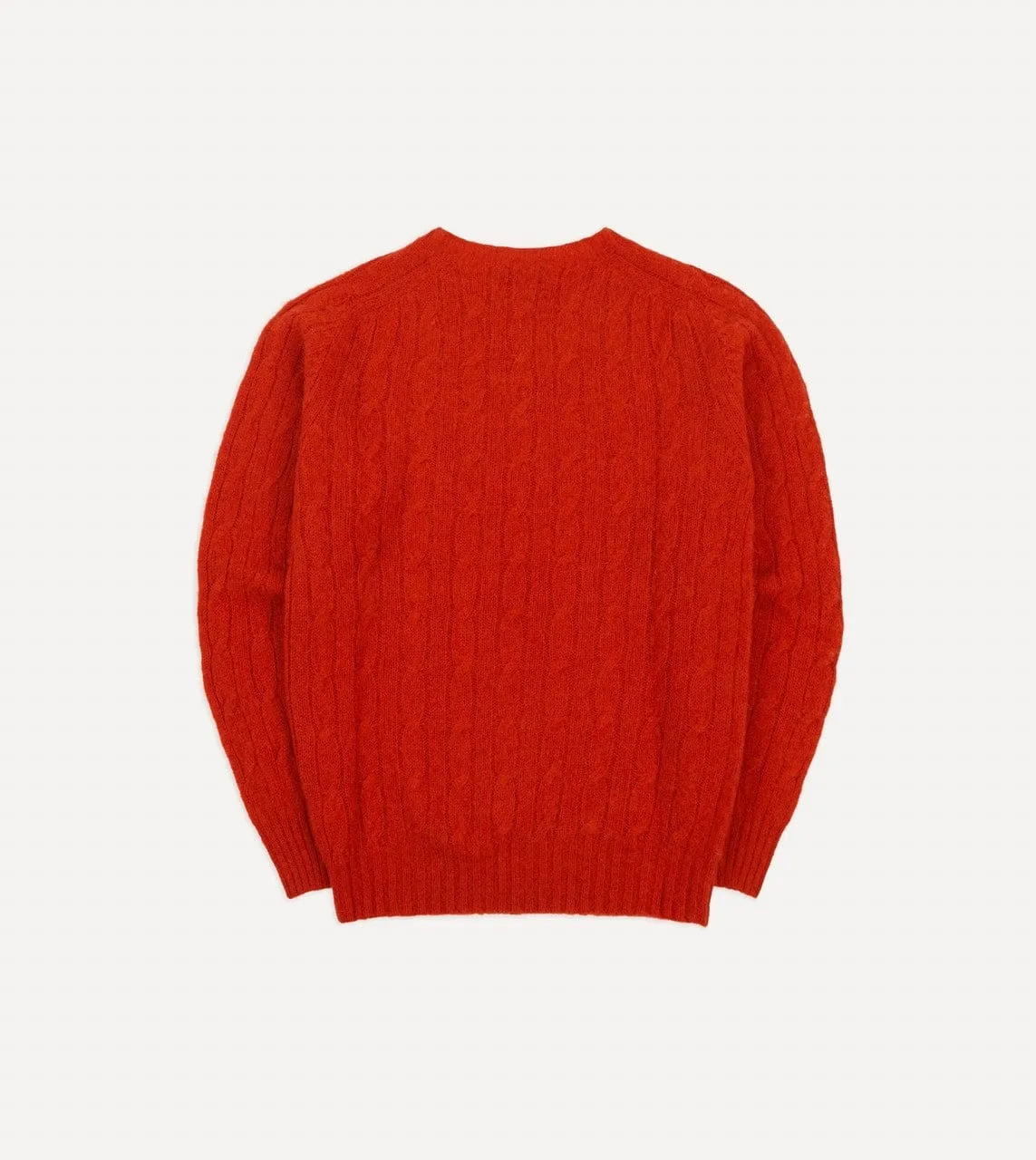 Red Brushed Cable Knit Shetland Crew Neck Jumper Everyday Fashion