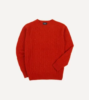 Red Brushed Cable Knit Shetland Crew Neck Jumper sporty wear Classic Glow