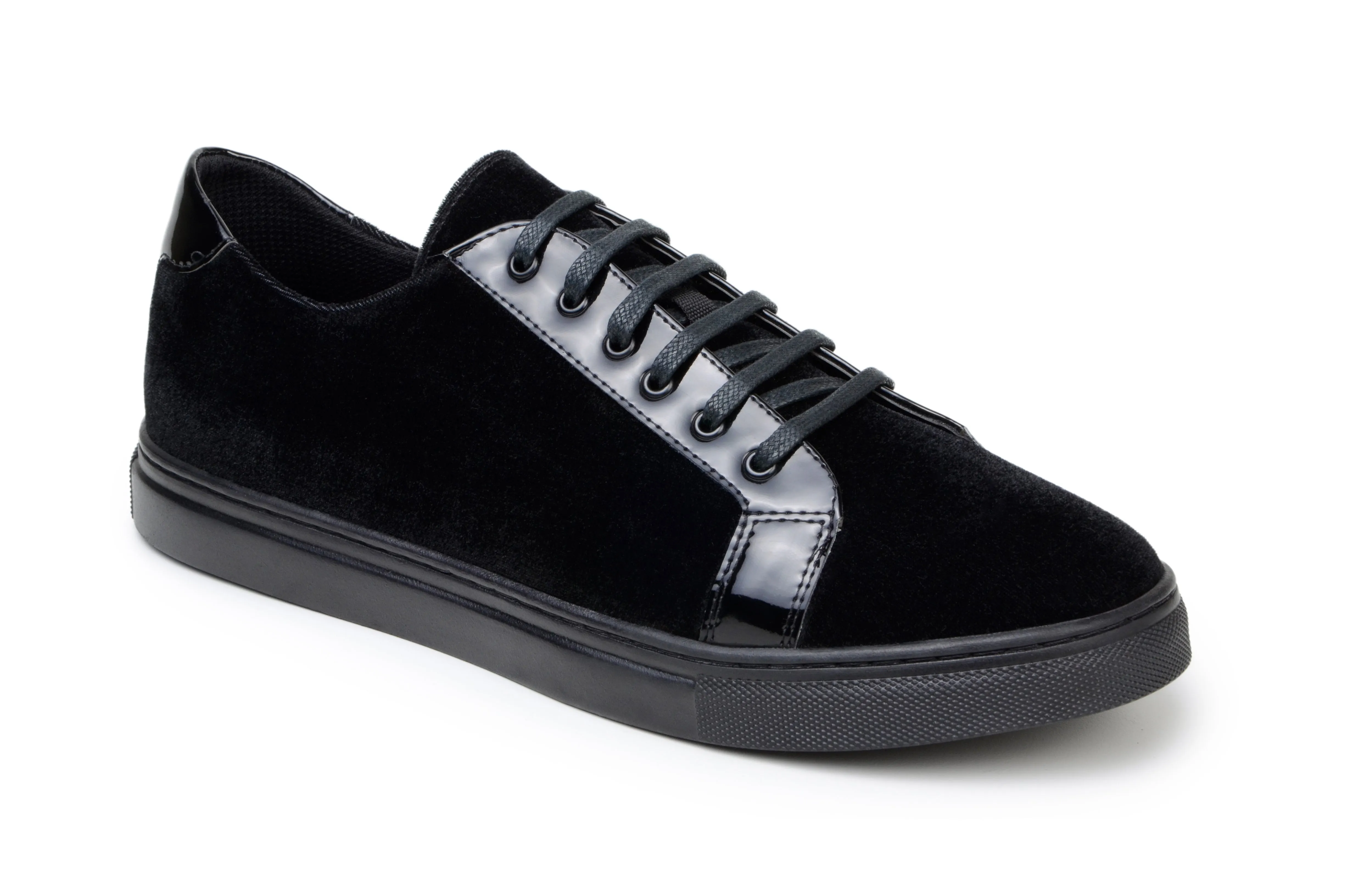 Belvedere Black Velvet Lace-Up Sneakers Textured Grip