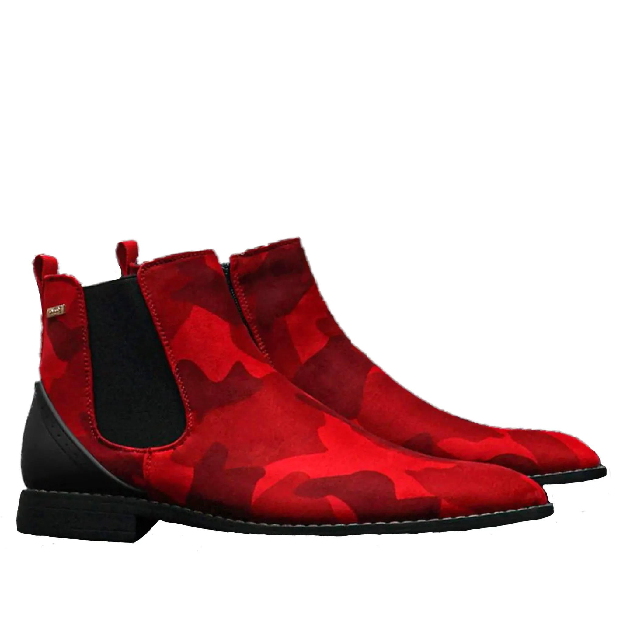 Red Camo Microfiber Chelsea Boot Multi Density Midsole Traction Enhanced Base