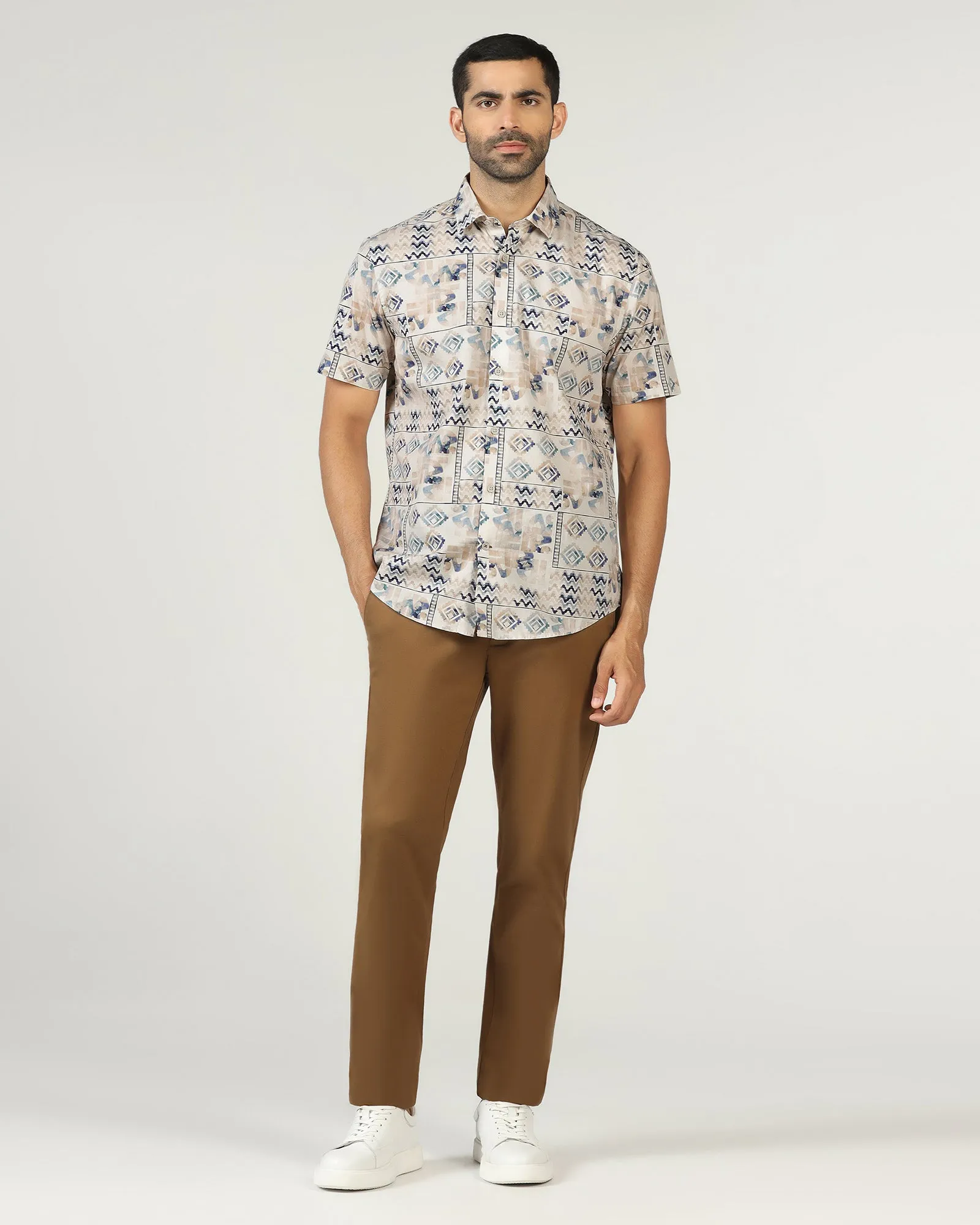 Beige Half Sleeve Printed Shirt - Ryne Trendy Look