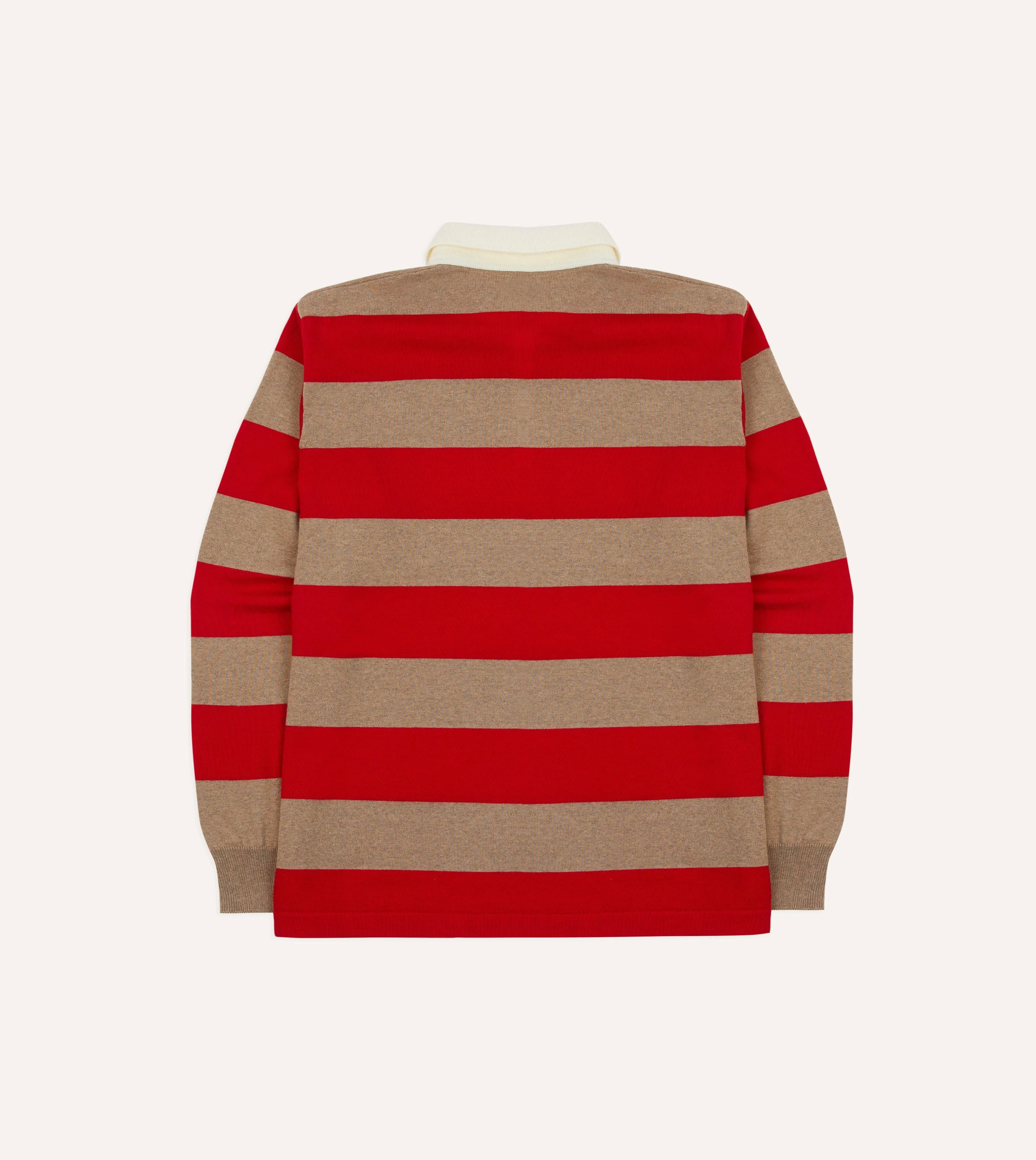 Networking Session Red and Tan Block Stripe Knitted Rugby Shirt