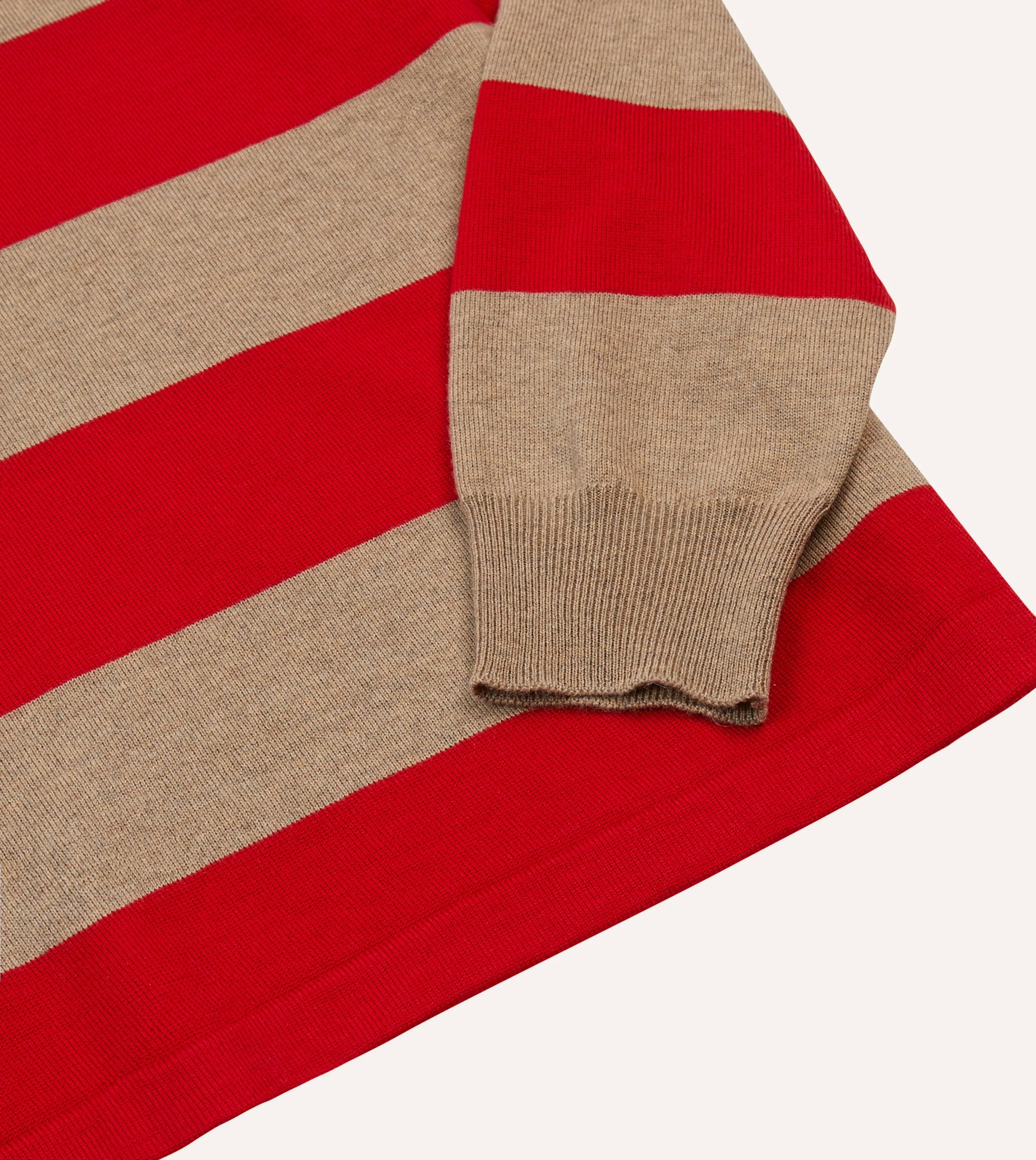 Day-To-Night Wear Contemporary Look Red and Tan Block Stripe Knitted Rugby Shirt