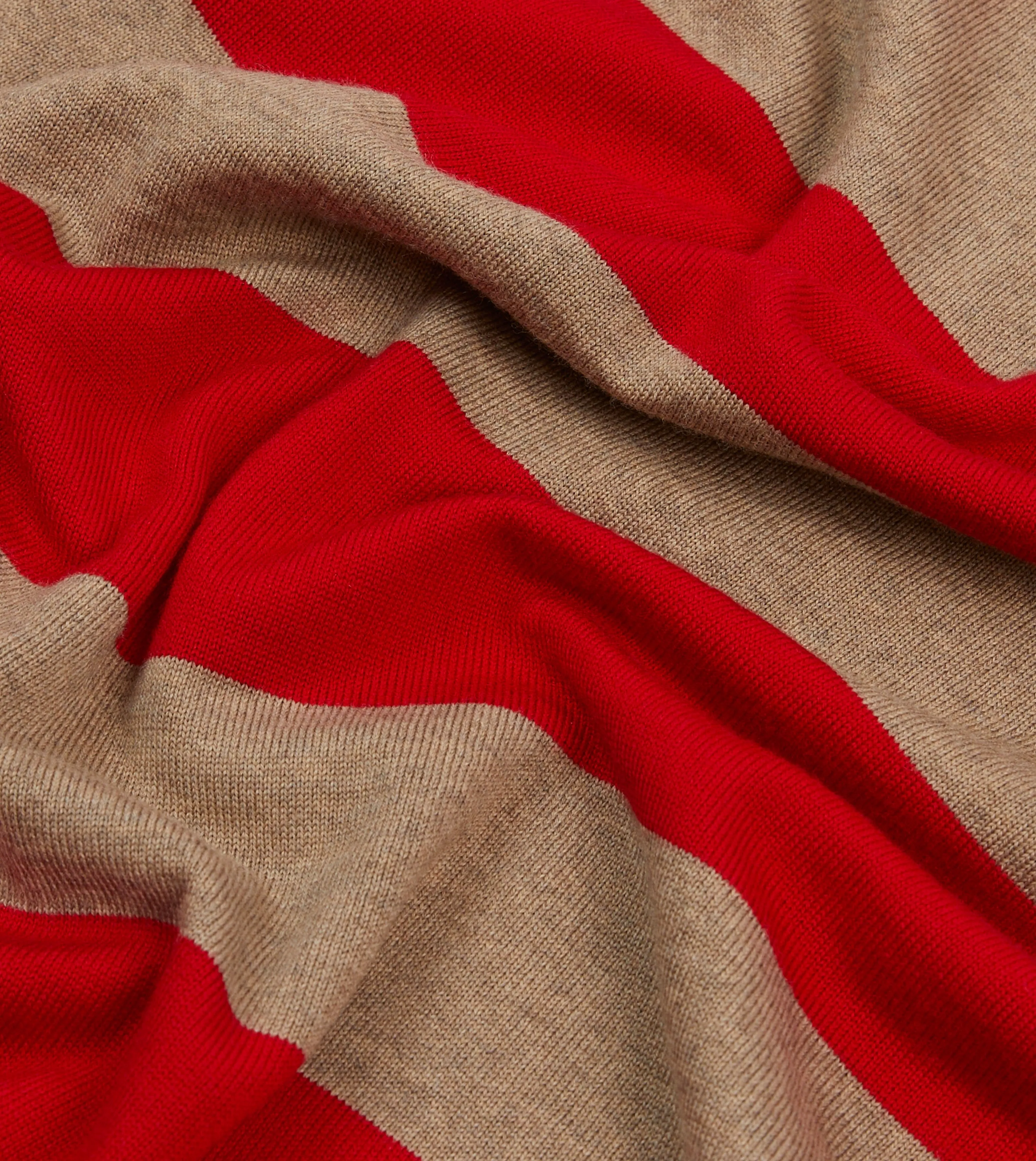 Red and Tan Block Stripe Knitted Rugby Shirt Static Dissipating Fiber